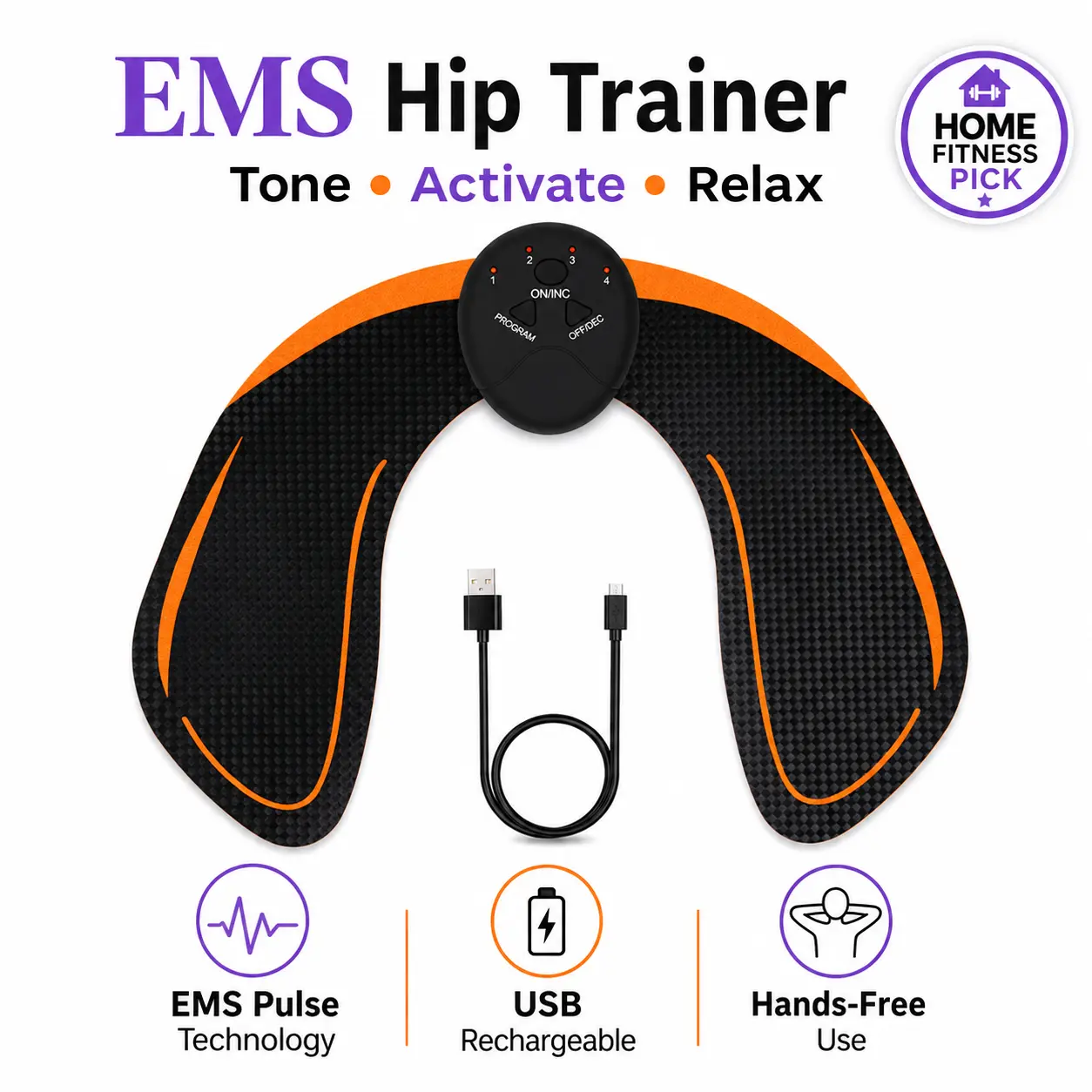 Core Glutes Trainer Workout Enhancer, Wearable Belt-Style EMS Smart Stimulation Exercise Equipment for At-Home Glute Training, Activates Muscle Toning, Tone, At-Home Fitness, Ems Pulse Technology