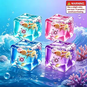 4-Piece Ice Cube Slow Rebound Stress Ball Set, Soft Sensory Toy with Ocean Shells, Pressure Relief, Unisex Relaxing Squeeze Toy