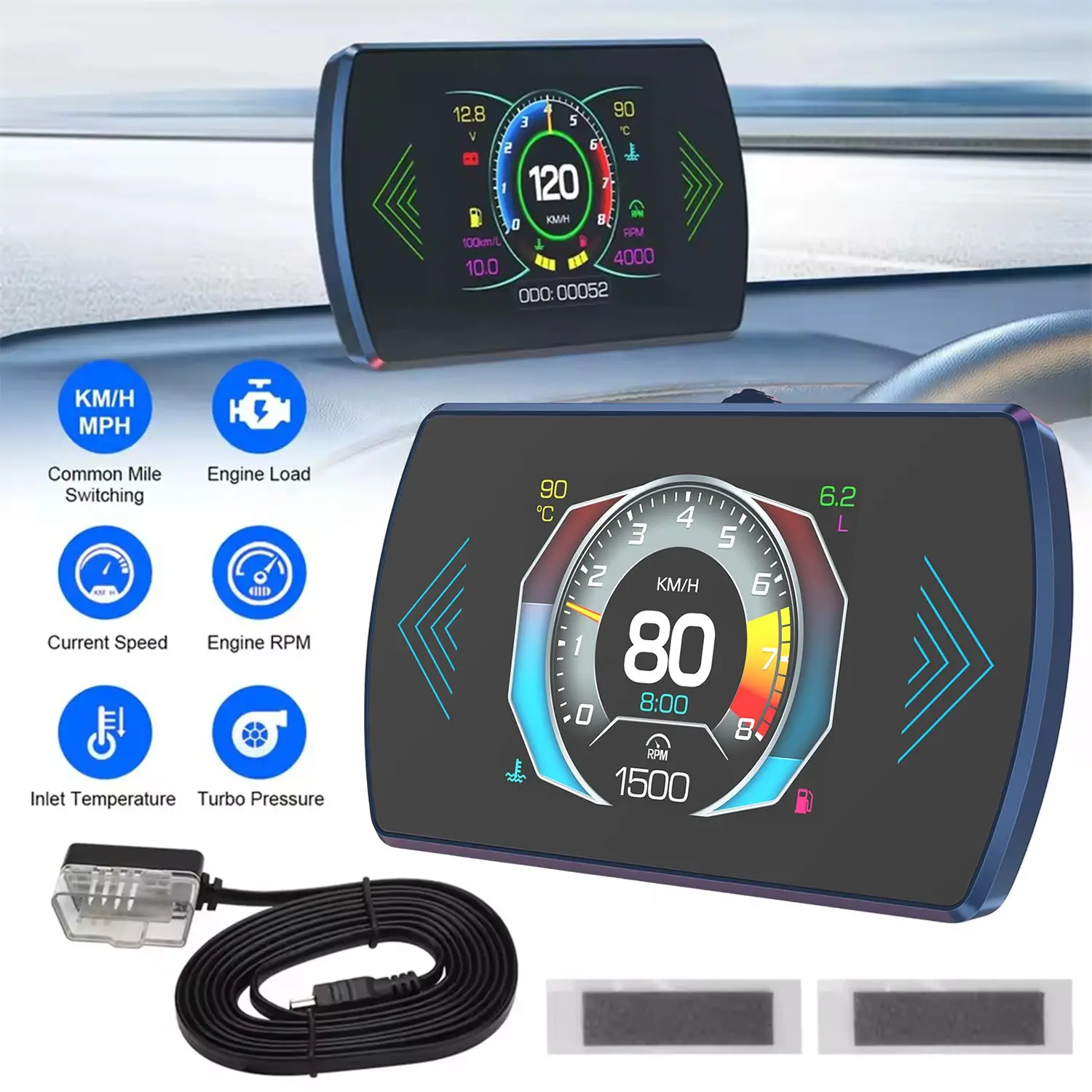 P12 5.8-Inch Obd2 Car Hud Display, Car Display Screen, Digital Projector, Speedometer, Obd2 Projector, Windshield Projector, Shows Speed, Rpm, Temperature, Voltage, Fuel Consumption