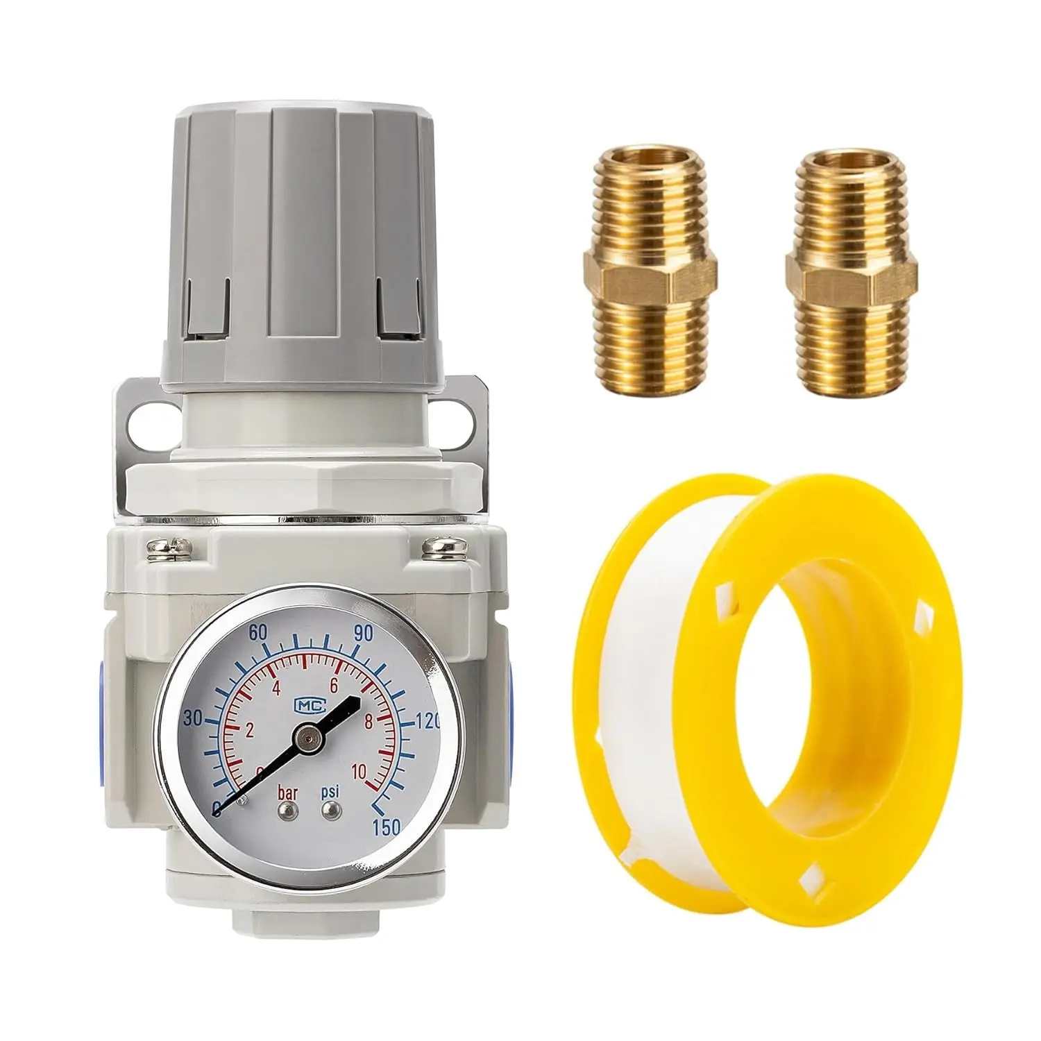 Compressed Air Regulator, 1/2"-NPT, 0-150 PSI Fine Adjustment, Gauge Included, Ideal for Spray Painting, Workshop Use