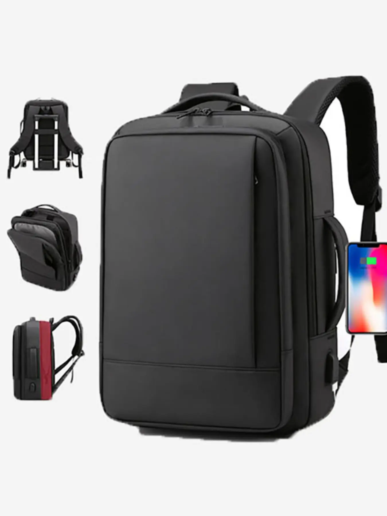 Men's Large Capacity 16 Inch Laptop Compartment Computer Backpack, USB Charging, Expandable, Ideal for Business Travel and School Use, PU Material, All Seasons, Backpack with Laptop Compartment