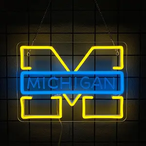 MICHIGAN Neon Sign for Wall Decor University Football Team Logo Led Neon Light for Man Cave Birthday Gifts for Fans  Light Up Sign for Party Club Bar Dorm Decor