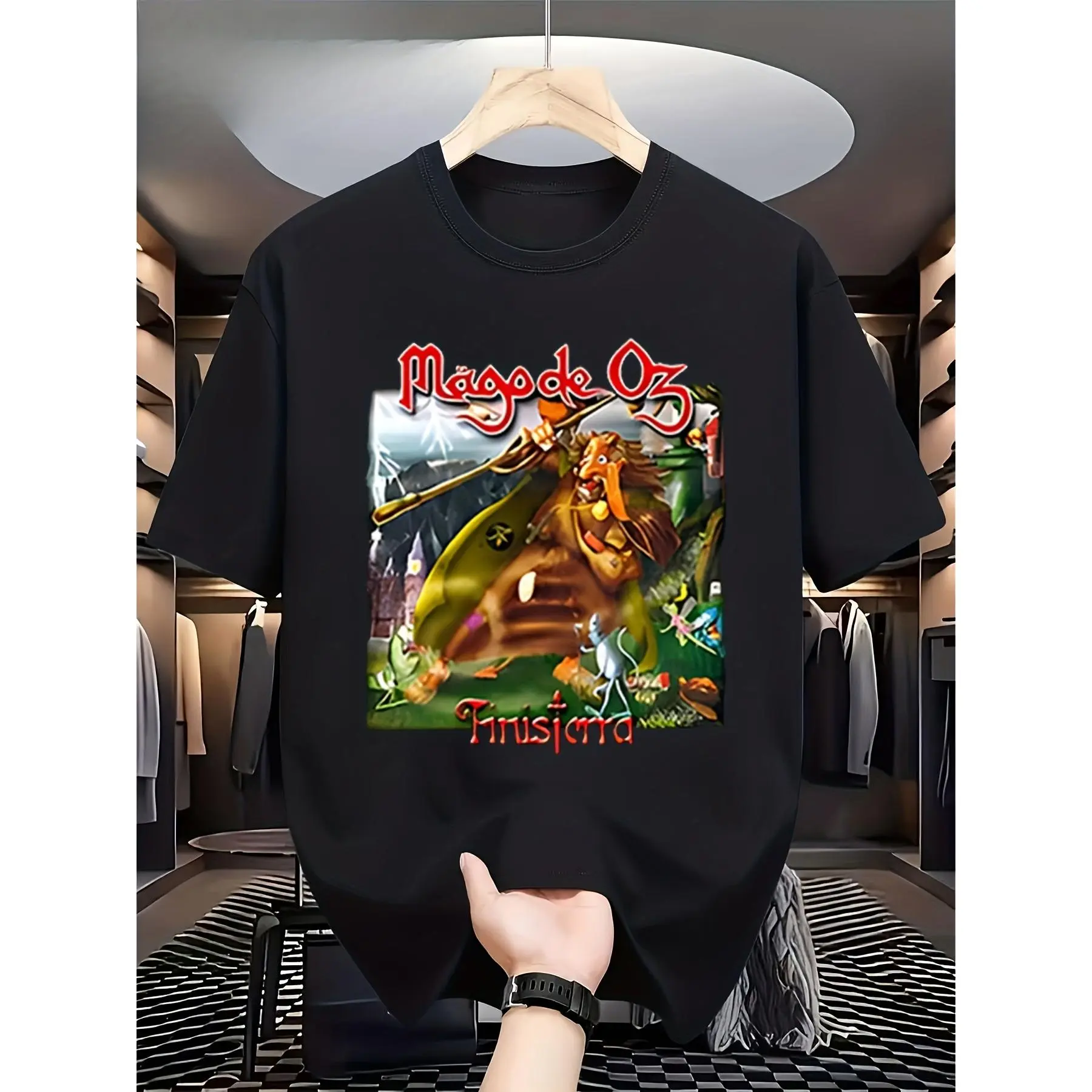 Men Casual Classic Fit Trend Graphic Mago De Oz Band Vintage Metal Graphic T-Shirt- Black Heavy Metal Band Tee with Magical Mountain Landscape- Rock Shirt for Concerts, Gym, Plus Size