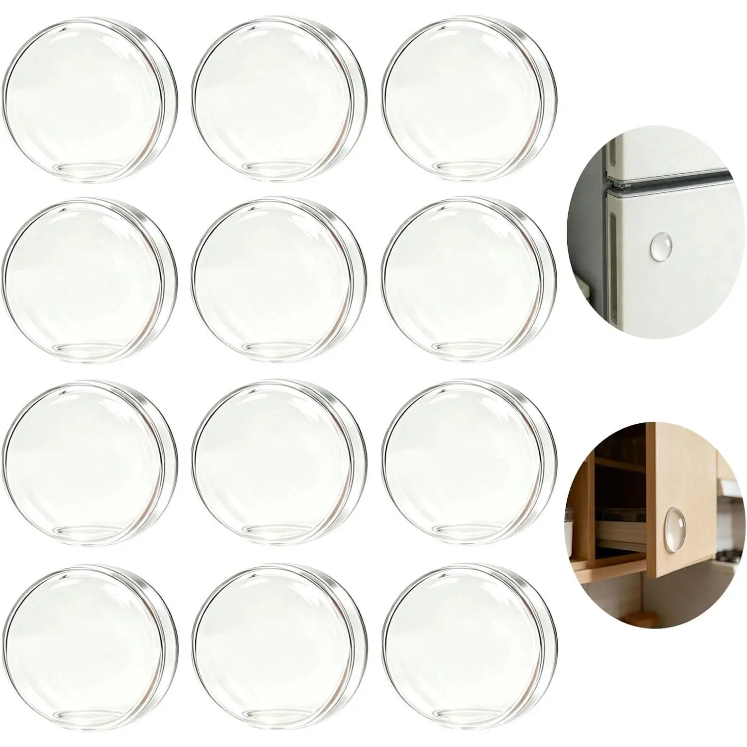 12 count Fridge Door Bumpers, Cabinet Door Bumpers for Reducing Noise | Invisible Wall Bumpers Door Handle Bumpers, Wall Protectors to  Door Handle  Wall, Clear Door Stoppers(15*15mm)