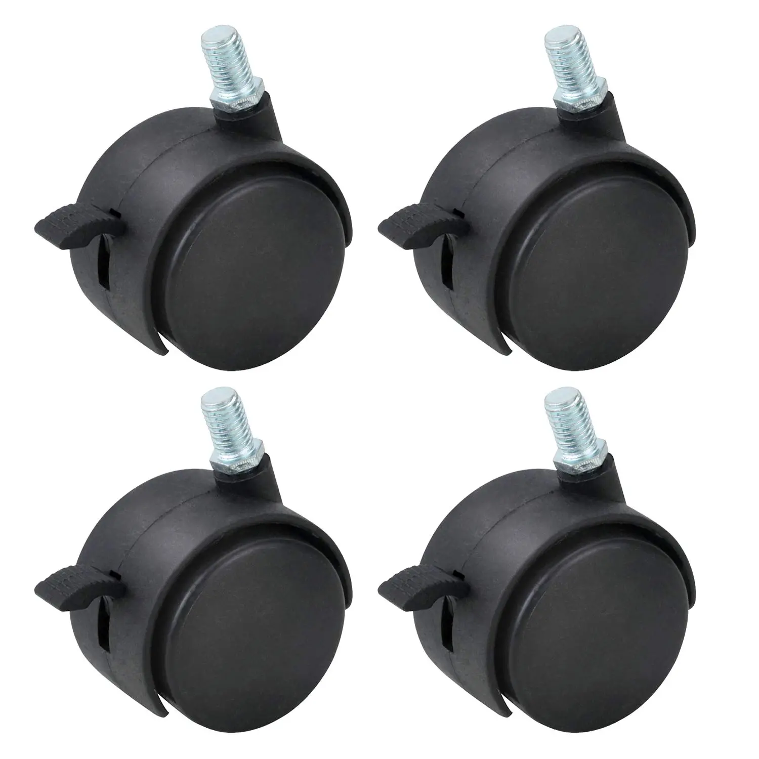 M8×1.25 Threaded Stem 1.5 Inch Nylon Swivel Caster Wheels with  – Floor-Protecting Light-Duty  for Carts, Office Chairs & Furniture, Not Fit for 5/16-18(30 KG , 4-Pack)