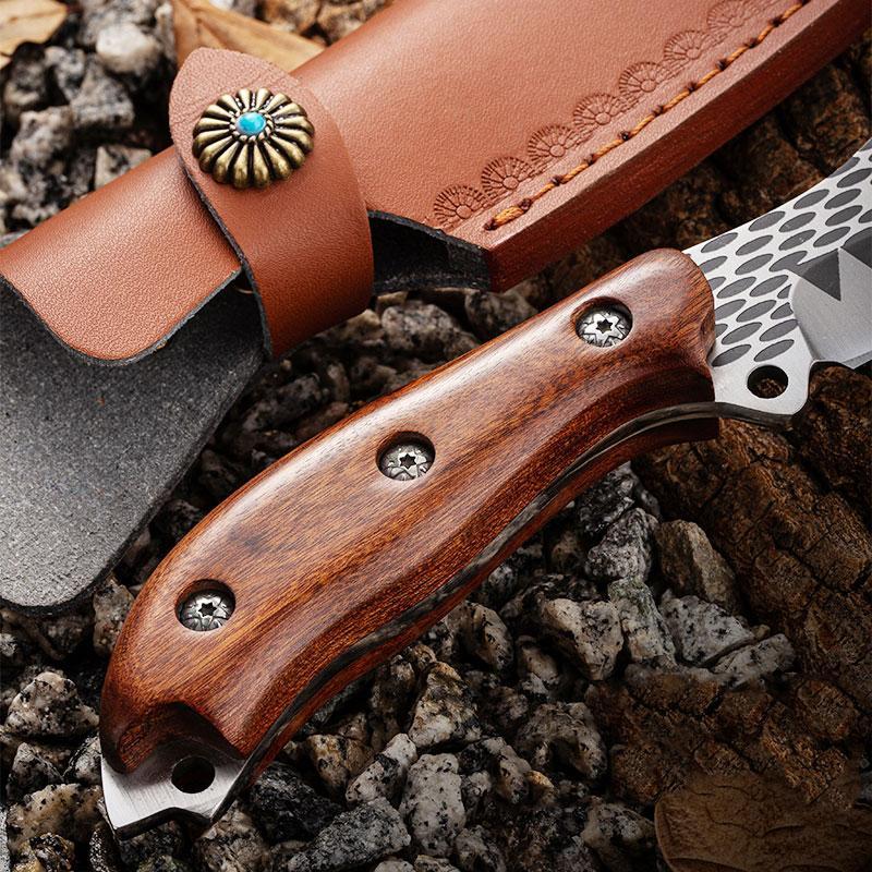 Damascus Pattern Stainless Steel Knife, Outdoor Knife with Sheath, Multifunctional Knife for Outdoor Camping, Picnic, Kitchen Knife