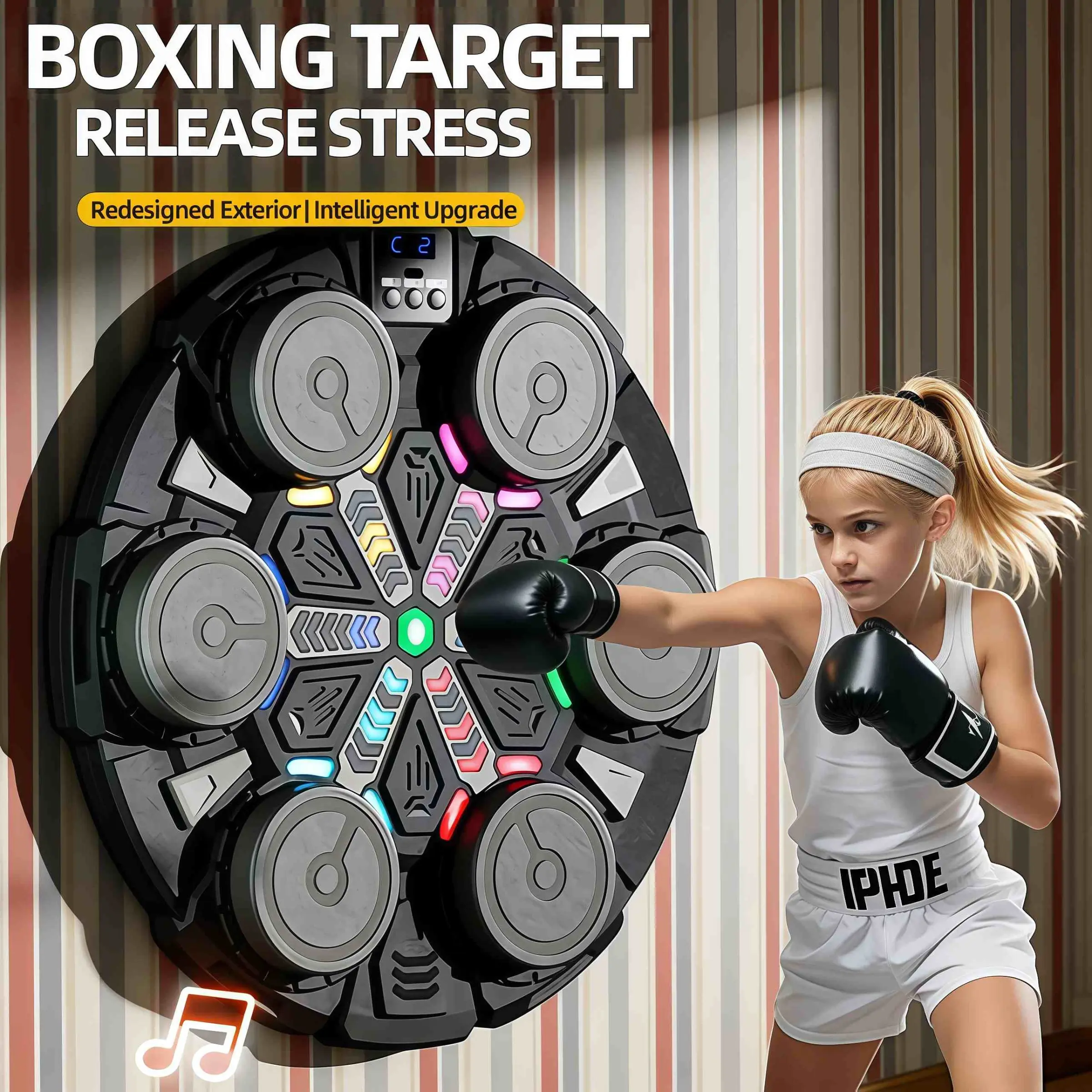 Smart Music Boxing Trainer, Adult & Kids, LED Display, Bluetooth-compatible Sync, Wall-Mountable, Home Office Gym, Gift Idea, Efficient Workout Equipment
