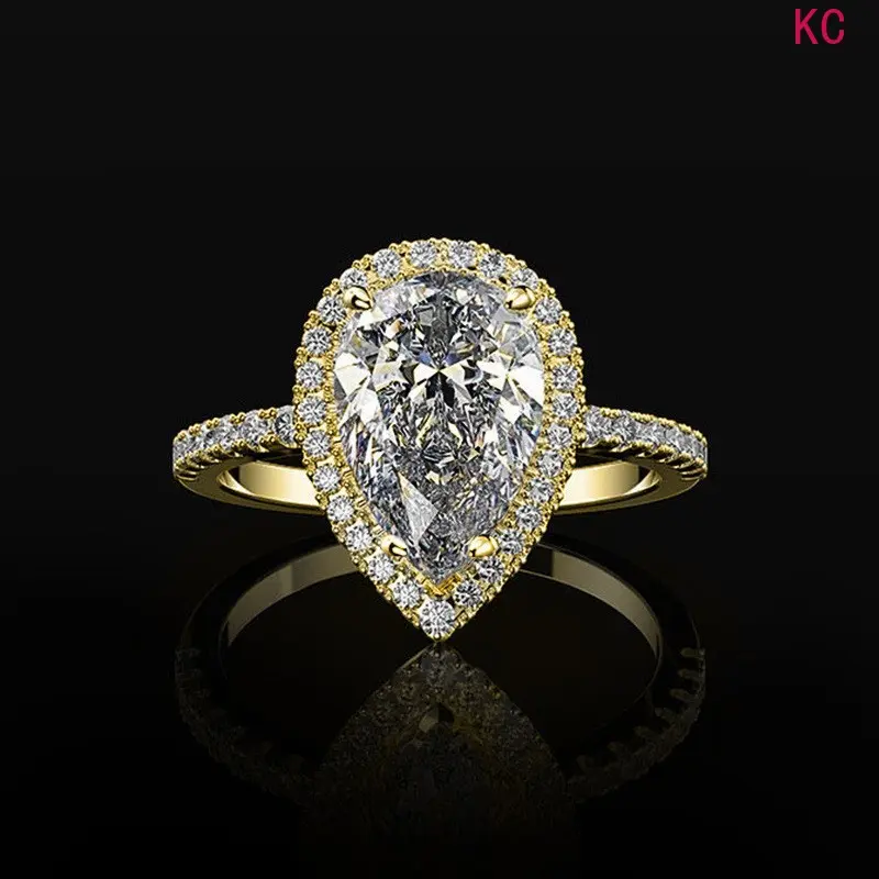 Copper Micro Paved Ring Inlaid Teardrop Zircon, Shiny Wedding Finger Jewelry For Women Formal Occasions