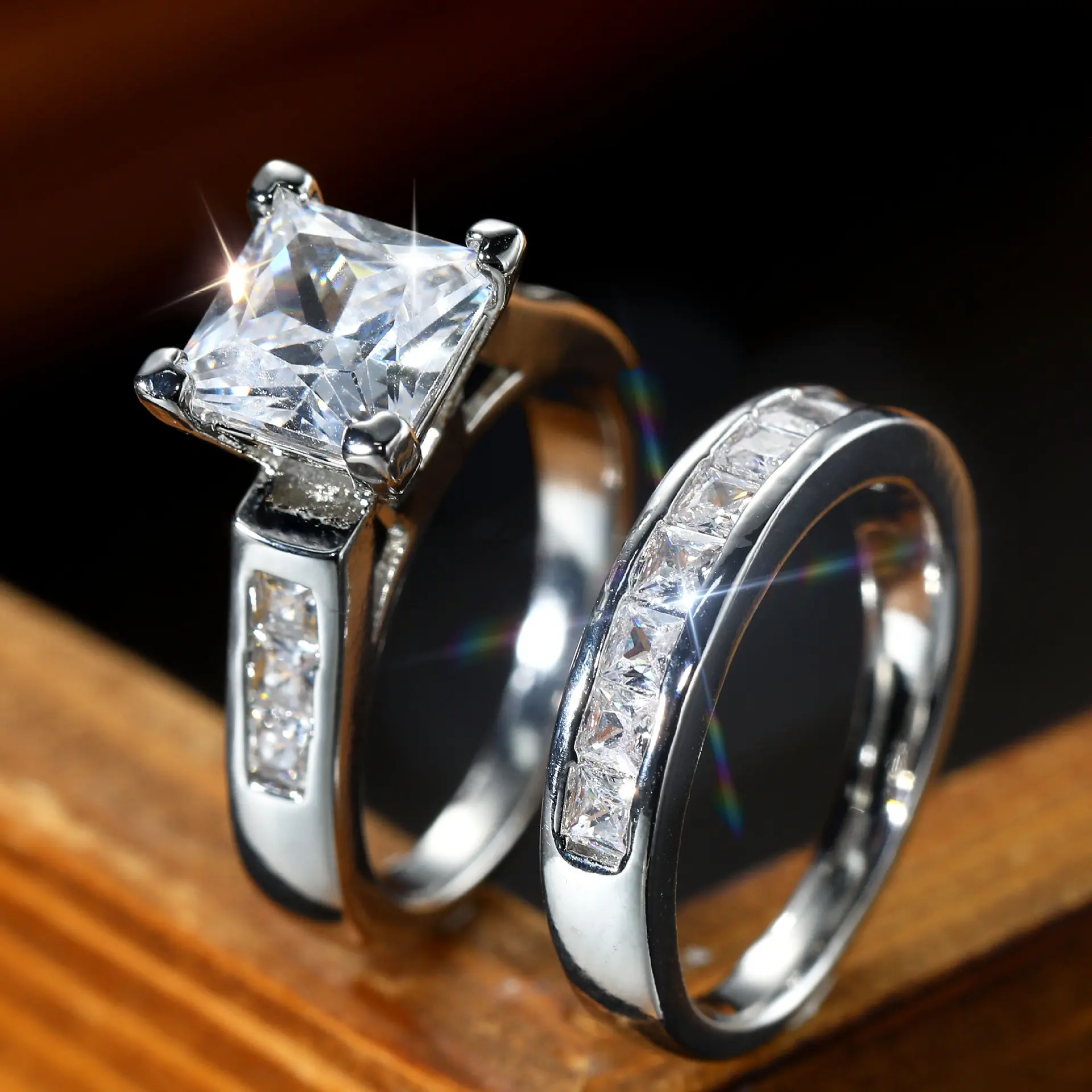 Unisex Classic Artificial Gemstone Couple Rings - Cubic Zirconia Adorned, Symbolic Bond Bridal Look Bands for Engagement, Wedding Gift, Matching Rings Set