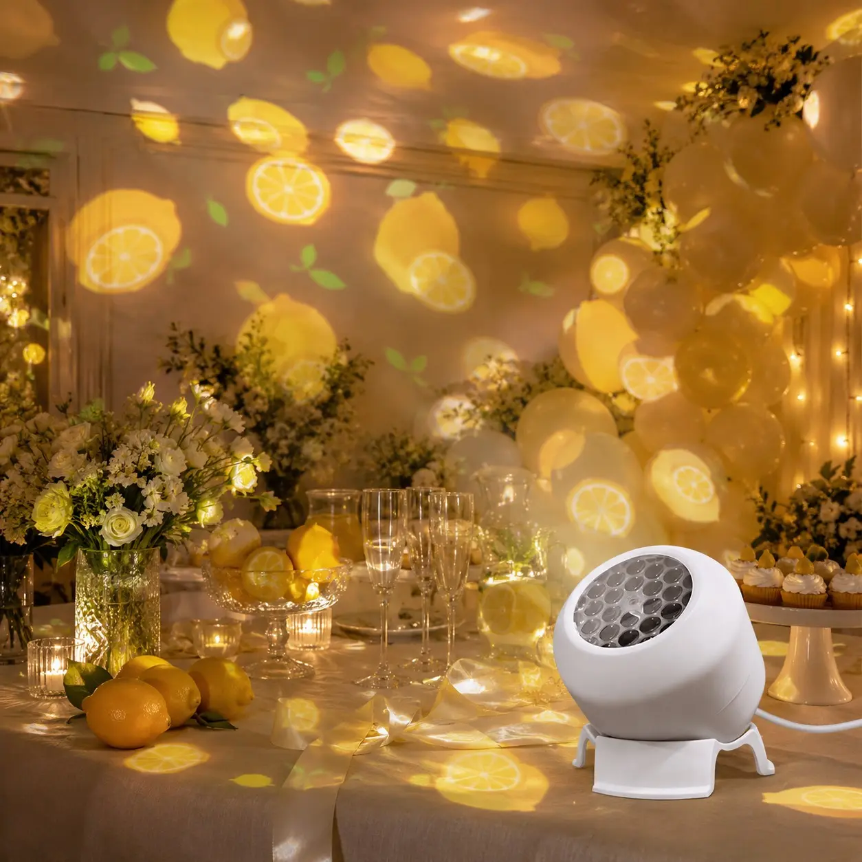 Dreamy Lemon Projection Lamp, Decorative Atmosphere Lamp, USB Powered, 360° Adjustable, Soft Warm Light, Ideal for Bedroom, Cafe, Living Room, Party Decor