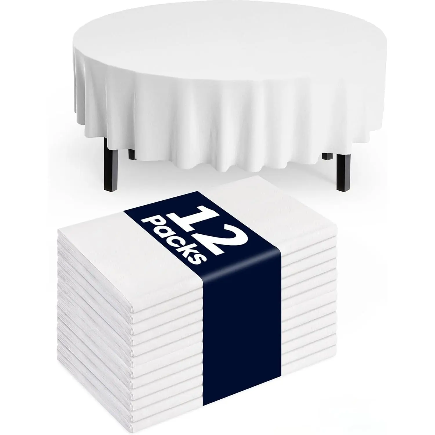 Plastic Table Cloth Disposable 12 Pack, 84'' Round Table Cloths, Party, Picnic, Wedding, Decorative Tablecloths, Round, White Plastic Cover, Leakproof & Sturdy, White