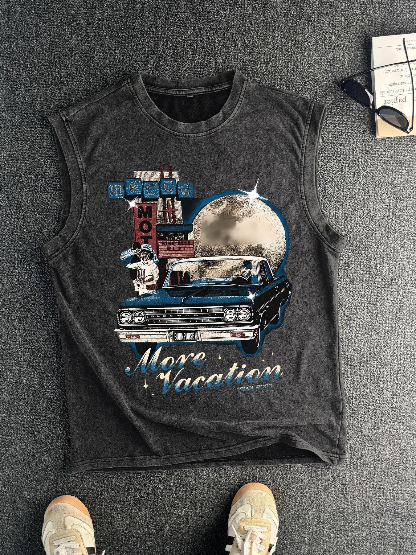 Men's Vintage Graphic Tank Top, Regular Fit Casual Retro Sleeveless Top for Summer, Men's Clothes for Daily Wear, Menswear, Socks