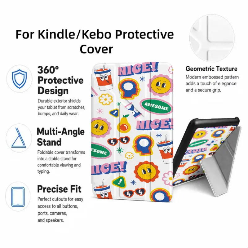 For Kindle/Kobo/Tolino Case, with stand Nice Awesome Smile Drink Fun for New Kindle 11Th 2019, for Kindle 11th Generation Case for Kindle 11Th (2022/2024), 6-Inch, 7-Inch Kindle Paperwhite 12Th Generation 2024 Vision Color (2024) /Vision 6 (2021）/Shine Co