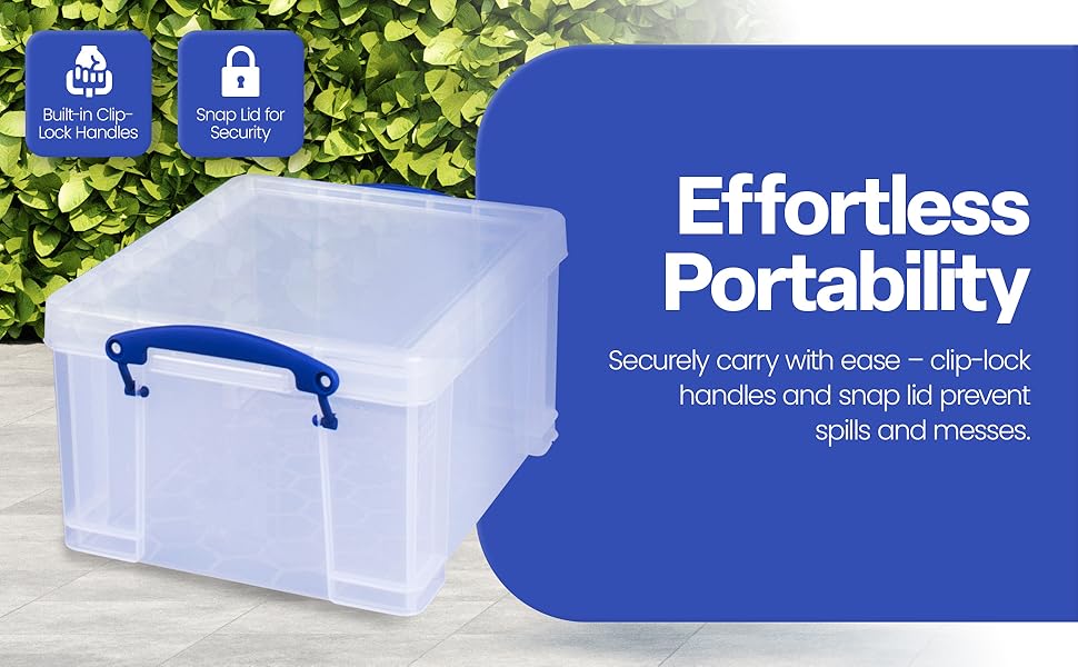 Really Useful Box Stackable 9 Liter Plastic Storage Container Bin with Snap Lid and Built-In Clip Lock Handles for Home & Office Organization (4 Pack)