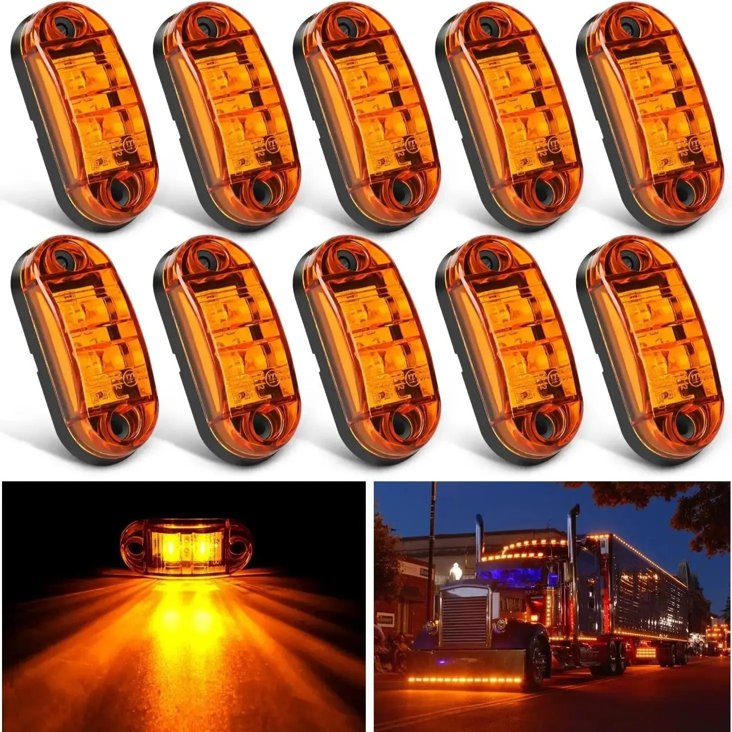 Nilight 2.5 Inch Oval Amber LED Side Marker Light Set (10 Pcs) for Trailers, Trucks, Led Trailer Lights, Truck Lights