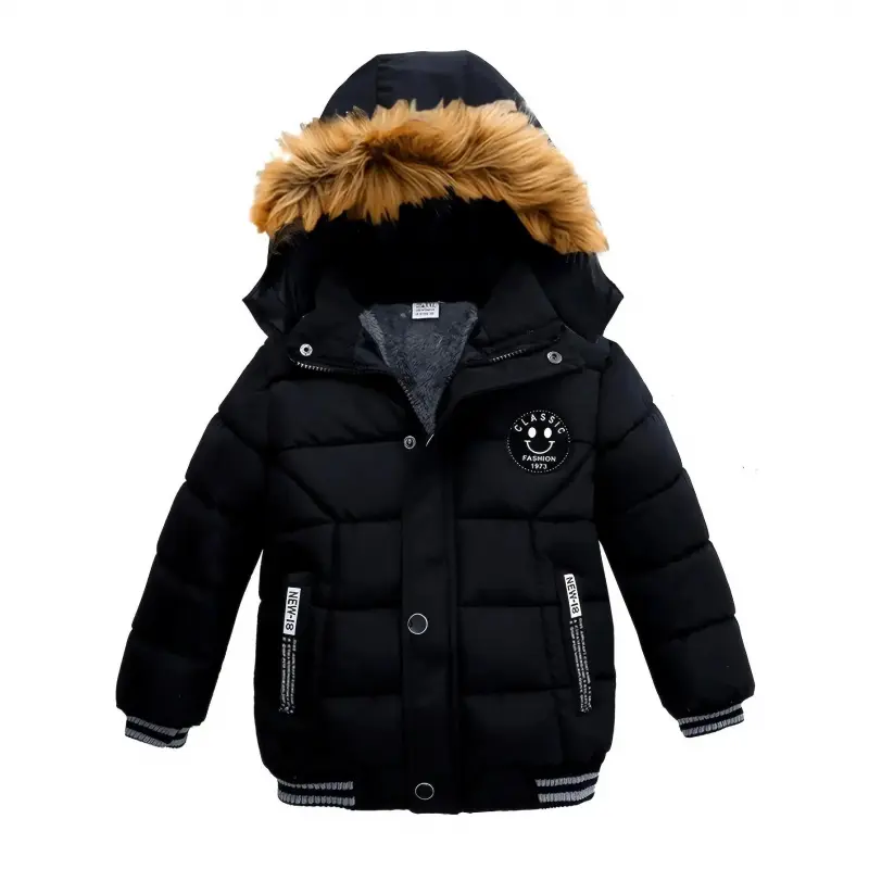 Boys' Heavy-Duty Winter Jacket with Hood - Warm Coat, Black Outerwear for Toddler & Kids (1-6 Years) - Birthday Gift, Easy-zip Closure & Hooded Design, Children's Windproof Coat,  Kids Fashion, Durable Children's Wear