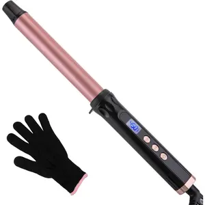 1 Inch Curling Wand, Tourmaline Ceramic Barrel Clamp-Free Curling Iron, Adjustable Temperature Dual Voltage Professional Hair Curler for Medium to Long Hair, Creates Long-Lasting Waves