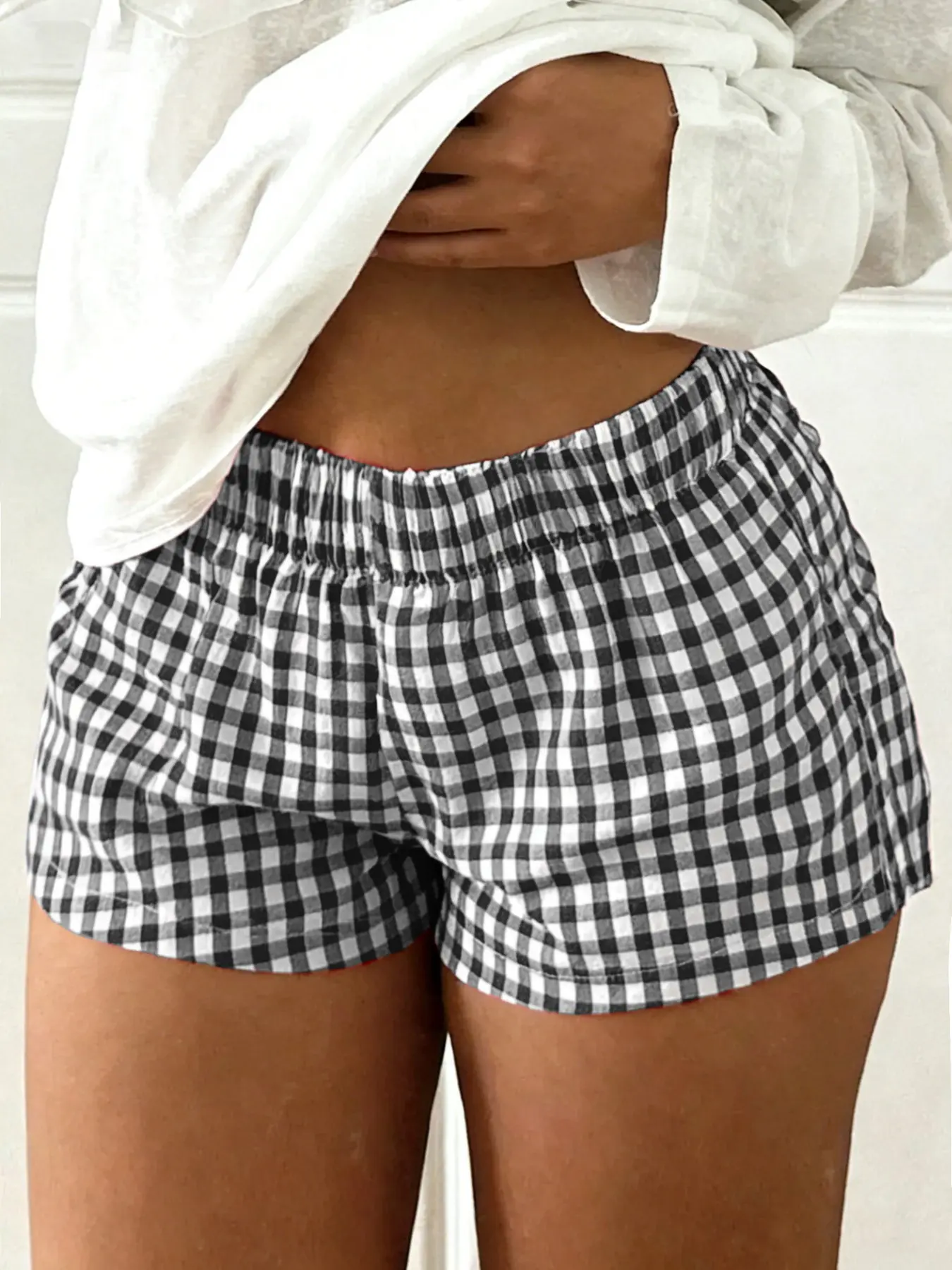 Classic Gingham Women's Versatile Everyday Shorts, Elastic Waist Retro Home Shorts, Soft Summer Pajama Bottoms, Casual Daily Sportswear