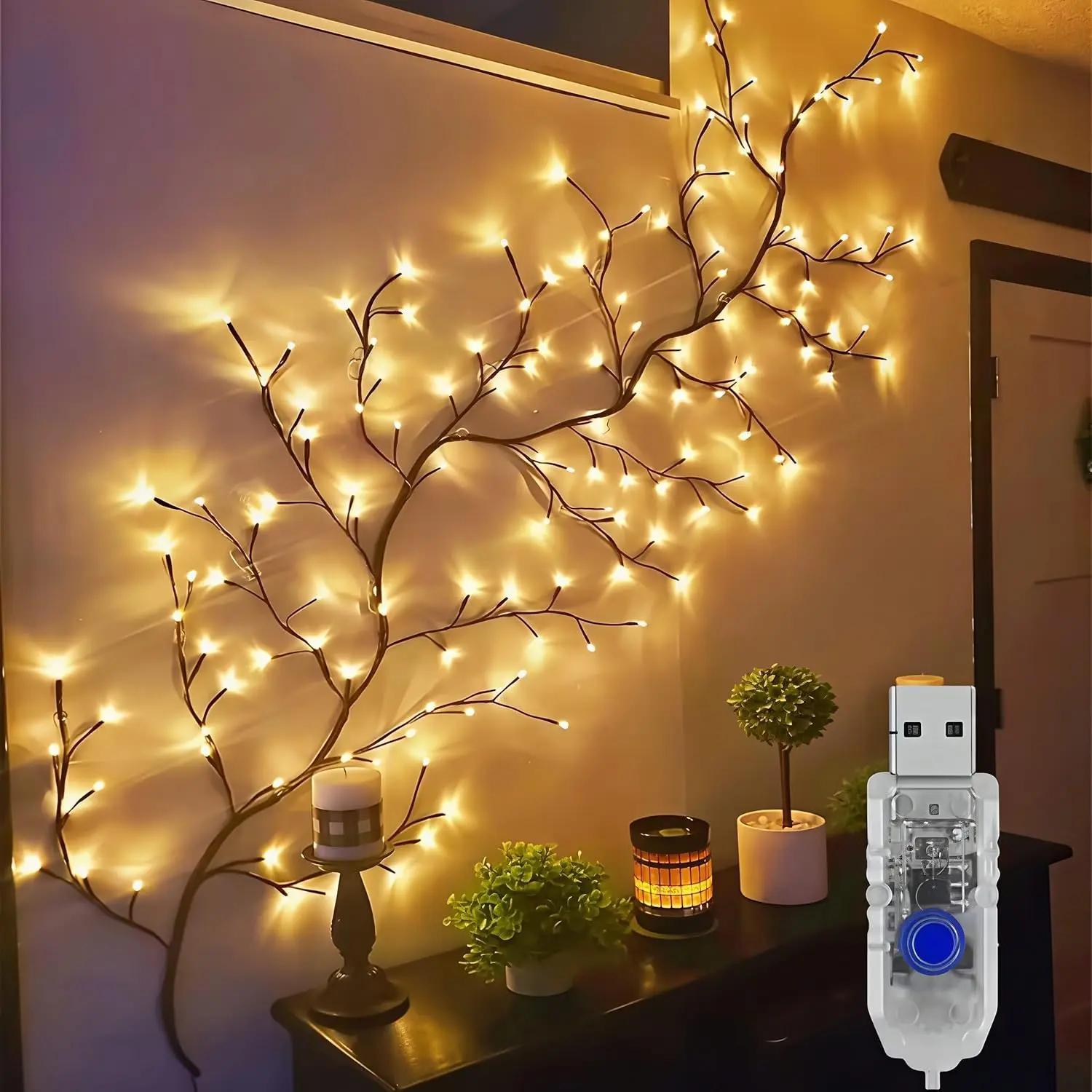 Vines for Home Decor with Remote, 7.5Ft Christmas Swags Decorations Indoor Artificial Plants Tree Branches 144 LEDs Lighted ,Tree Branch Light for Living Room, Bedroom Home Decor, Holiday Decor and Party Ambiance