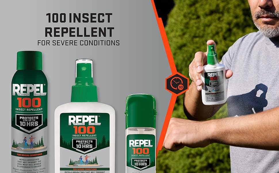 Repel 100 Insect Repellent, 1 Ounce, With DEET, 10-Hour Protection Long-Lasting Insect Repellent Travel Pump Spray Repels Mosquitoes, Ticks, Gnats, Biting Flies, Chiggers And Fleas, 6 Pack