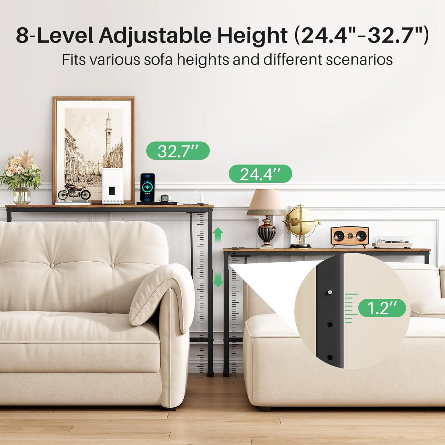 2-Pack Narrow Console Table with Adjustable Height (25"-33") & 2 Power Outlets, Skinny Behind Couch Table, 79" Long x 5.9" Wide Sofa Side Table for Living Room, Rustic Brown 2-Pack Narrow Console Table with Adjustable Height (25"-33") & 2 Power Outlets, Skinny Behind Couch Table, 79" Long x 5.9" Wide Sofa Side Table for Living Room, Rustic Brown