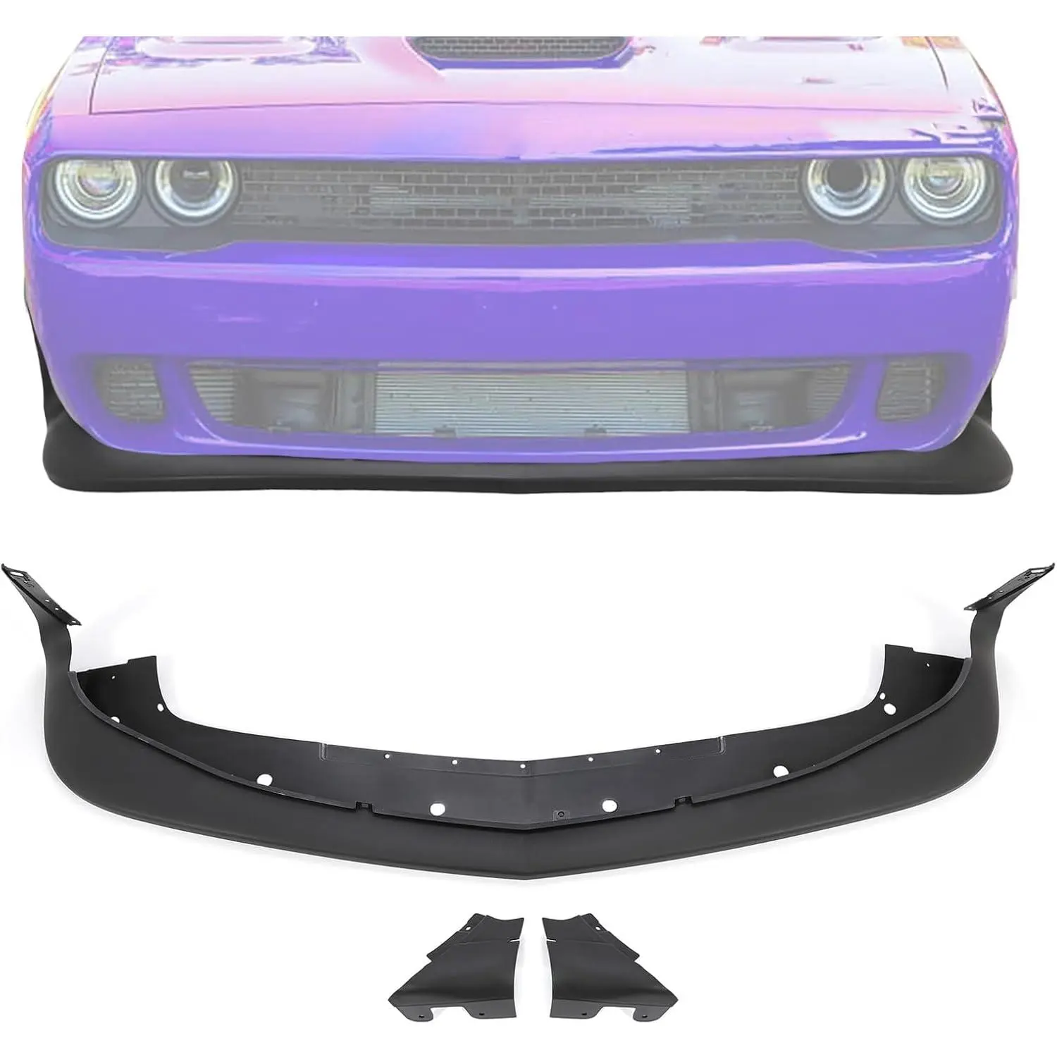 KQQIO Direct Fit PP Plastic Front Bumper Lip Scratch Guard, Compatible with 2015-2023 Dodge Challenger GT, R/T, SRT 392, Replacement for 68258746AB, 68259514AC, CH1090168 Spoiler Splitters Body Kit (Black)