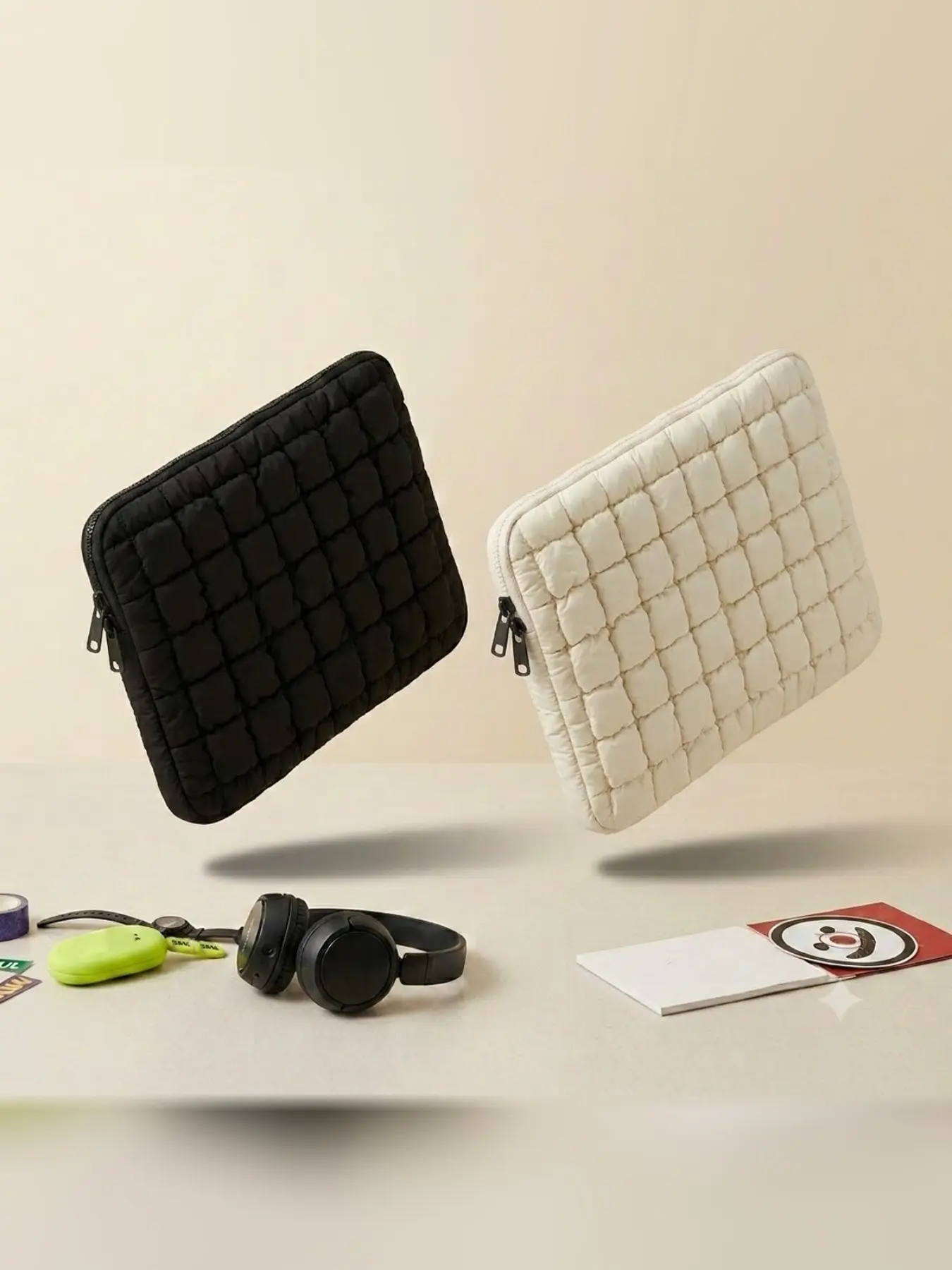 Minimalist Thick Grid Plush Laptop Sleeve, 10-11 13-14 15-15.6 Inch Tablet Case, Lightweight Shockproof Inner Bag, Unisex