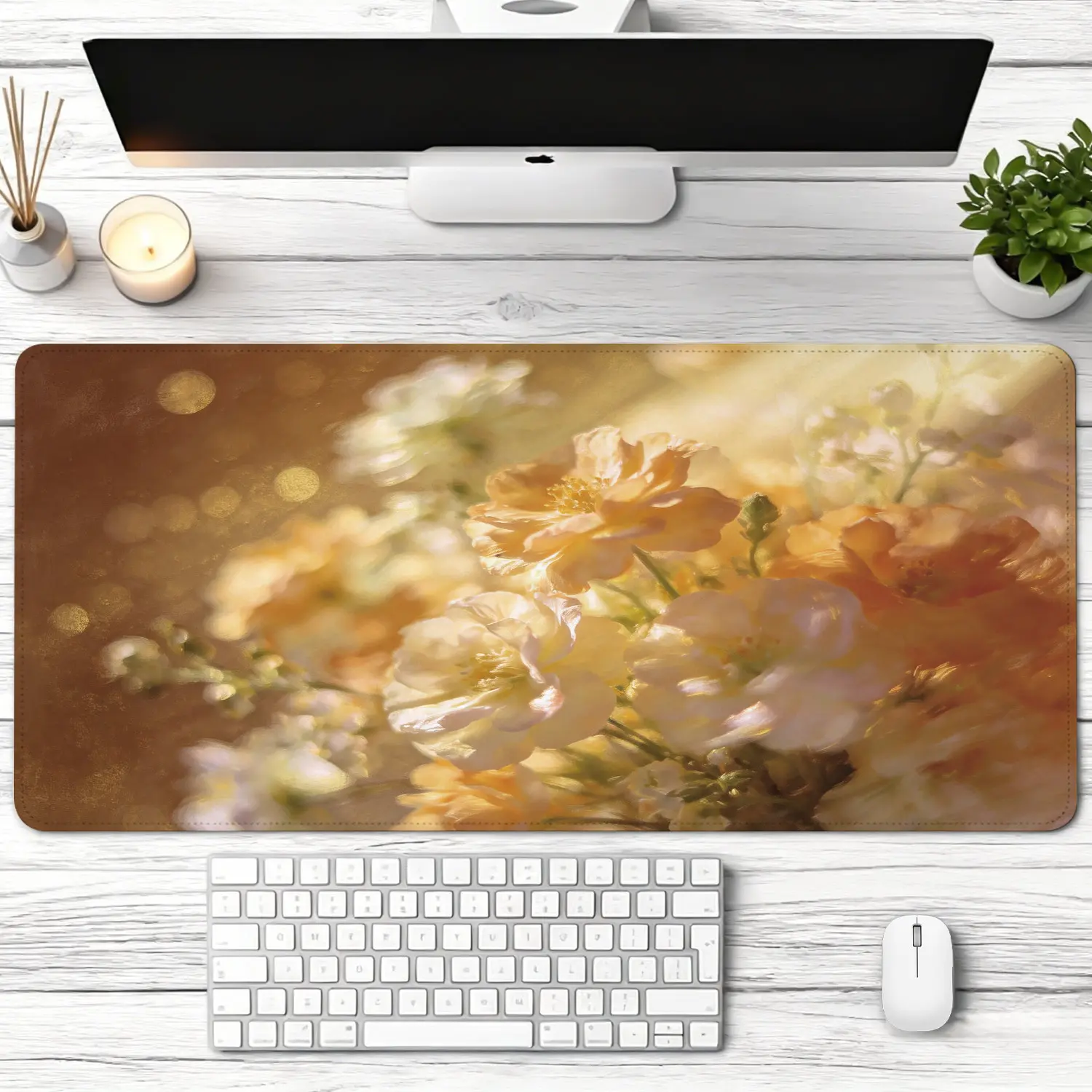 Extra Large golden yellow flower bouquet art Mouse Pad,Non Slip Rubber Pad,Desktop Decoration Drotection Pad,Washable,Lock Edge Multi Size,Premium Multipurpose Mousepad For Home,Office,Gift for Family and Friends