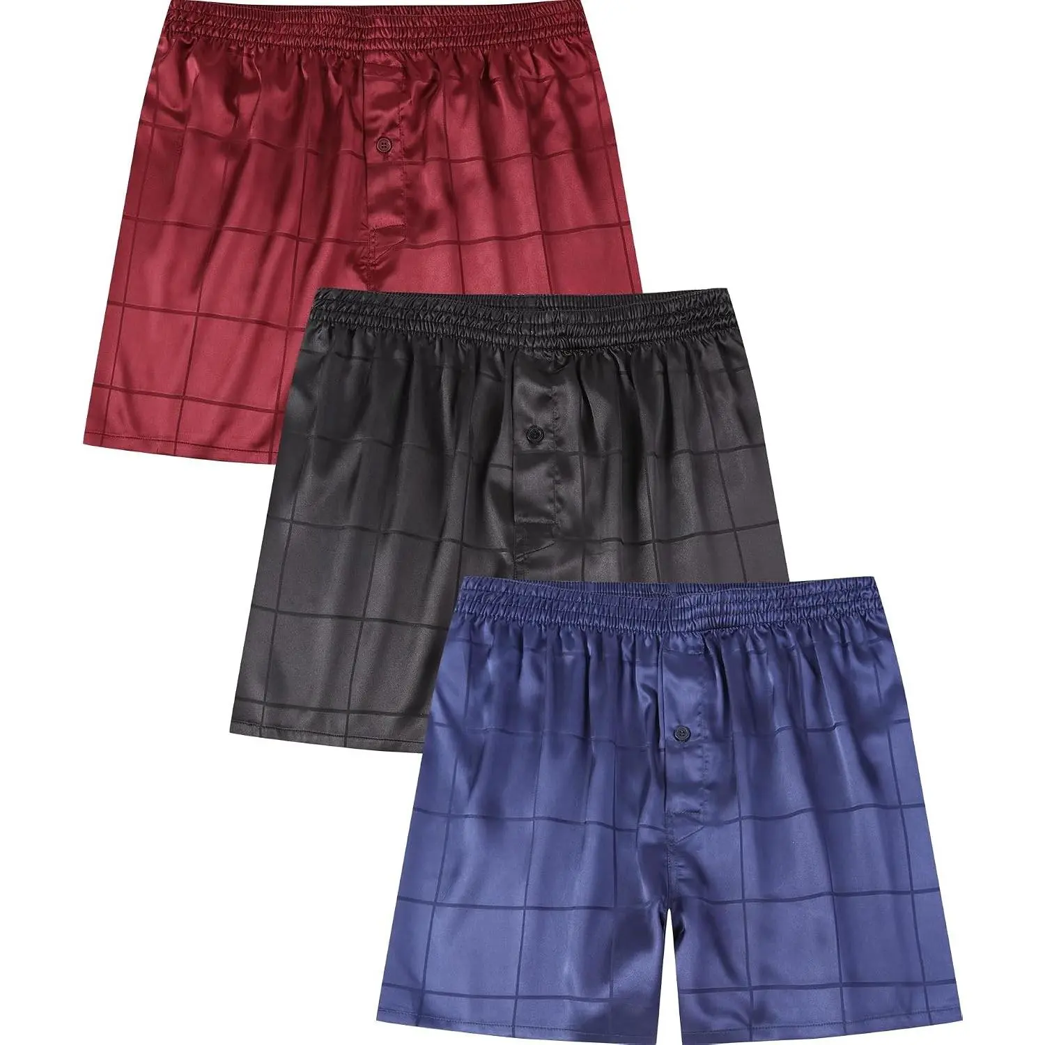 Men's Satin Boxer Shorts Pack - Silky Silk Feeling Underwear with Button Fly, Pajama Sleep Shorts for MenGift