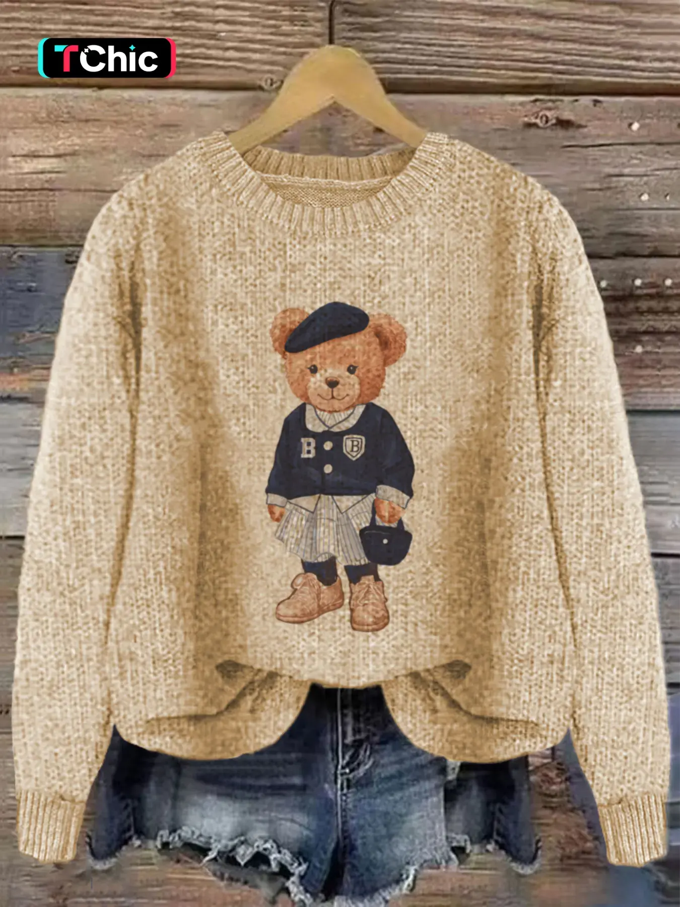 Women's Round Neck Contrast Winnie the Pooh Print Fall/Winter Casual Fashion Loose Versatile Knit Pullover Top – Daily Outing & Friends Gathering Wear