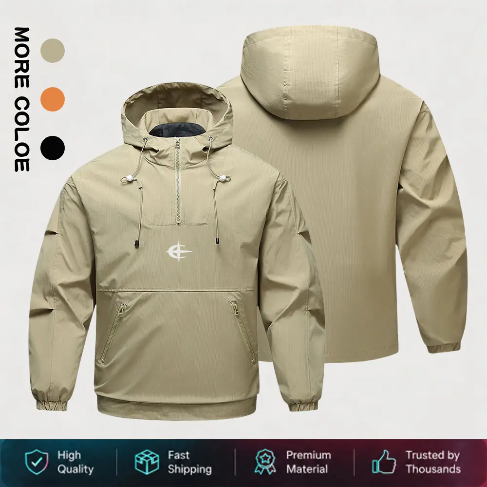 Men’s Waterproof Windproof Hooded Jacket Outdoor Hiking & Mountaineering Outerwear Unique Print Casual Pullover Fishing Coat