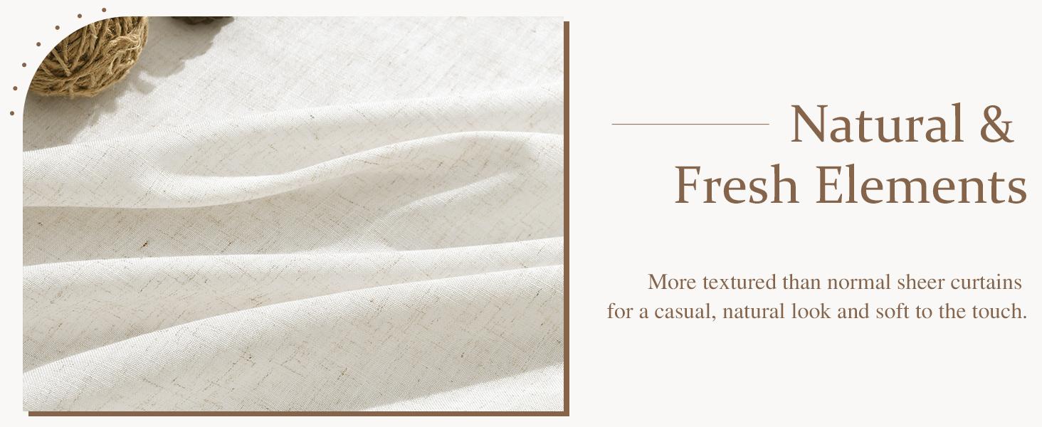 Pinch Pleated Linen Curtains 96 Inches Long for Living Room Semi Sheer Curtain 2 Panels for Bedroom Natural Cream Light Filtering Back Tab Drape with Hook Rings Boho Rustic Farmhouse Decor