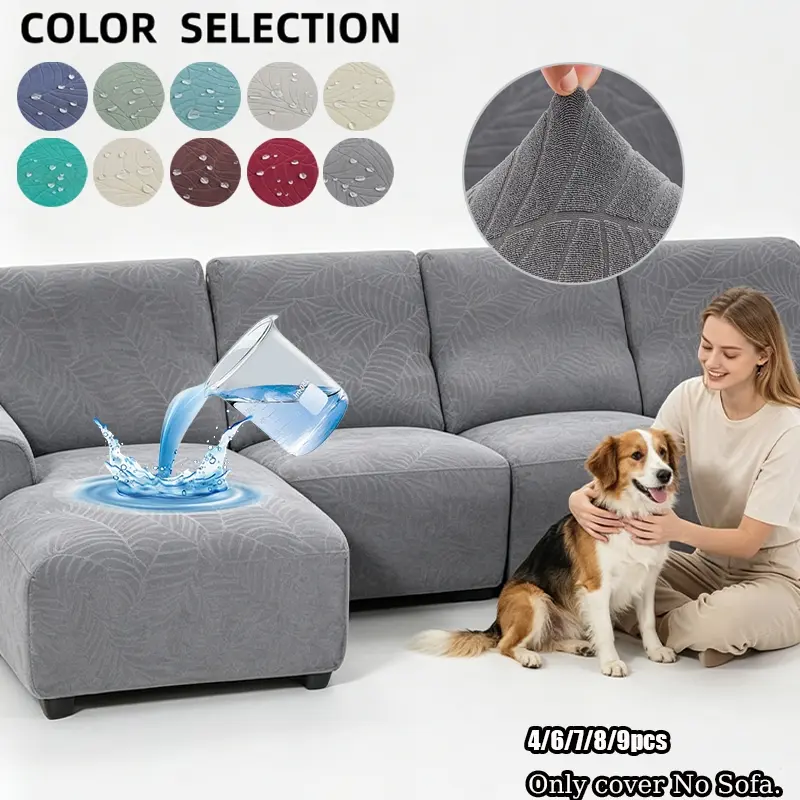 Fashionable  Chaise Lounge Cover Set with Recliner Sofa Protector Large Leaf Design Washable Furniture Protector for Pets Kids