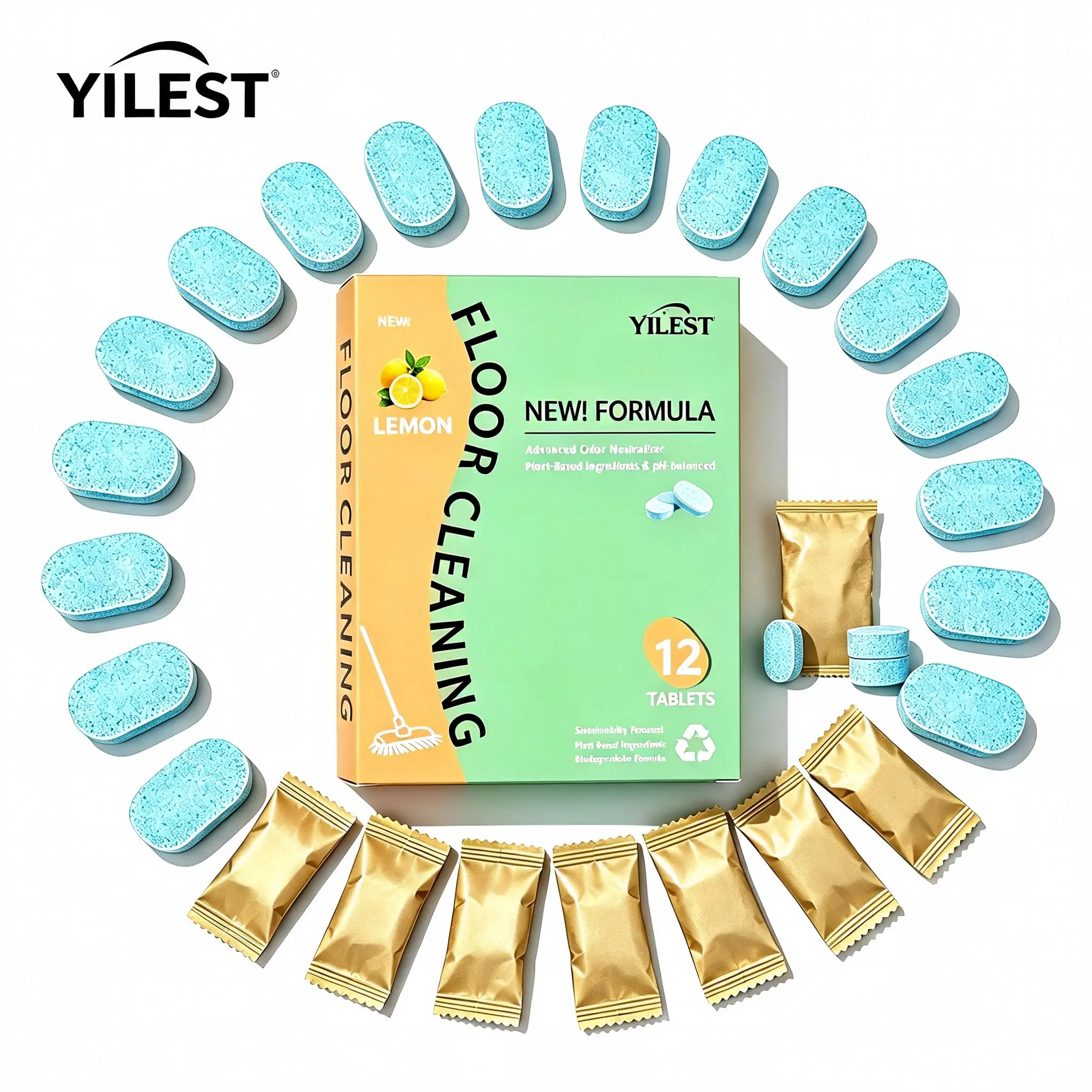 YILEST Multiple Packs Floor Cleaning Tablets (12/24/48pcs) - Lemon or Mint Scent, Eco-Safe Formula, Removes Grime & Odors, Fast Dry, No Residue, Safe for Wood Tile Marble, Daily Home Cleaning