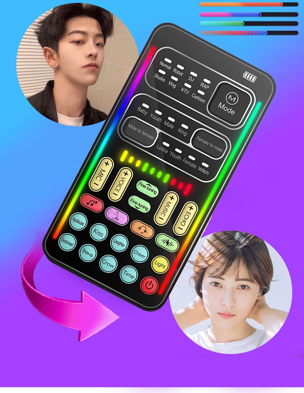 2026 Professional Podcast Sound Mixer Bundle i9 Voice Changer Mini Multiple Audio Effect Bluetooth-Compatible Live  Cards Ultra-Thin Portable Live  Card Mic Tool