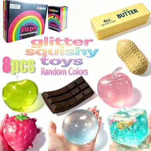 8-Piece Rainbow Butter Soft Toy Gift Set, Stress Relief Squeezable Fruit Toys, Random Colors, Kids Party Gifts, Adult Finger Stress Relief
