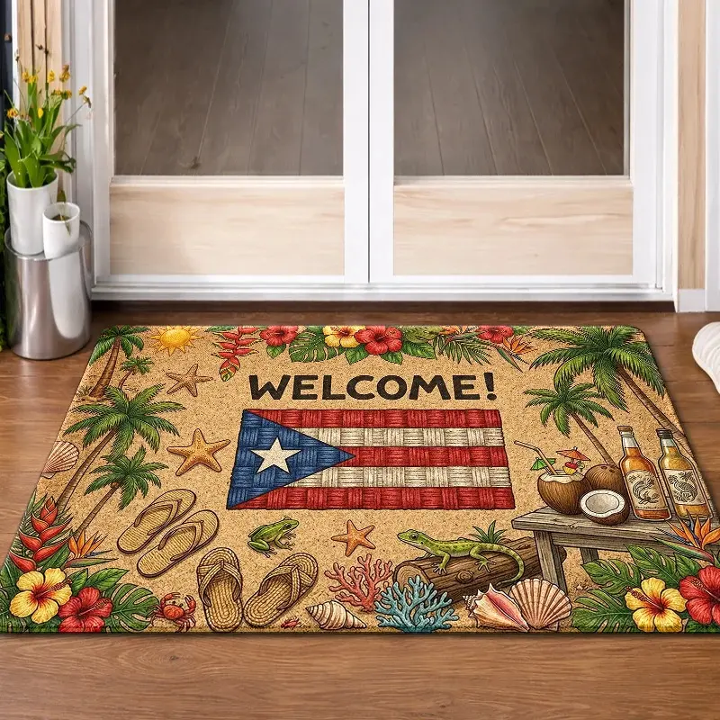 Puerto Rican-style welcome mat. Durable, resistant to stains, machine washable, versatile, suitable for indoor use (living room, bedroom, office, bathroom, balcony, corridor) and outdoor use (porch, kitchen, entrance, terrace).