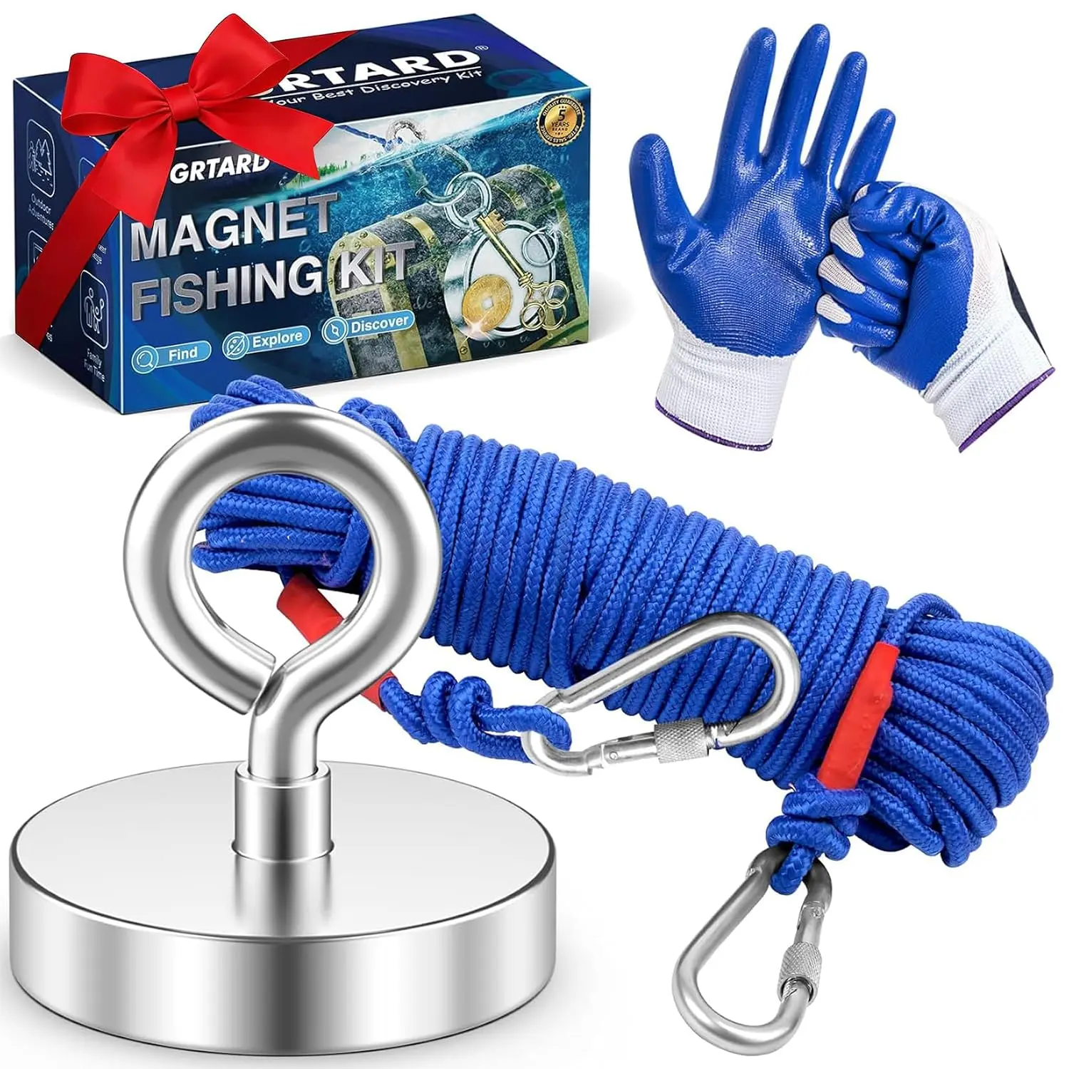 500 LBS Fishing Kit, 2.36 Inch Fishing Duty| Neodymium N52 Magnets for Men's Gifts, Complete Retrieving Fish Magnets Kit with Case, 65ft Rope in, Lake, Lawn