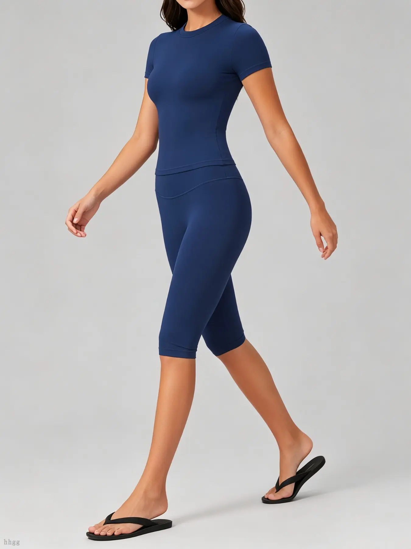 Elegant Minimalist Home Set, Slim Fit T-Shirt & High-Waisted Seven-Quarter Tight Pants, Soft Elastic Stretch Sleepwear Loungewear, Trendy Sporty Casual Wear