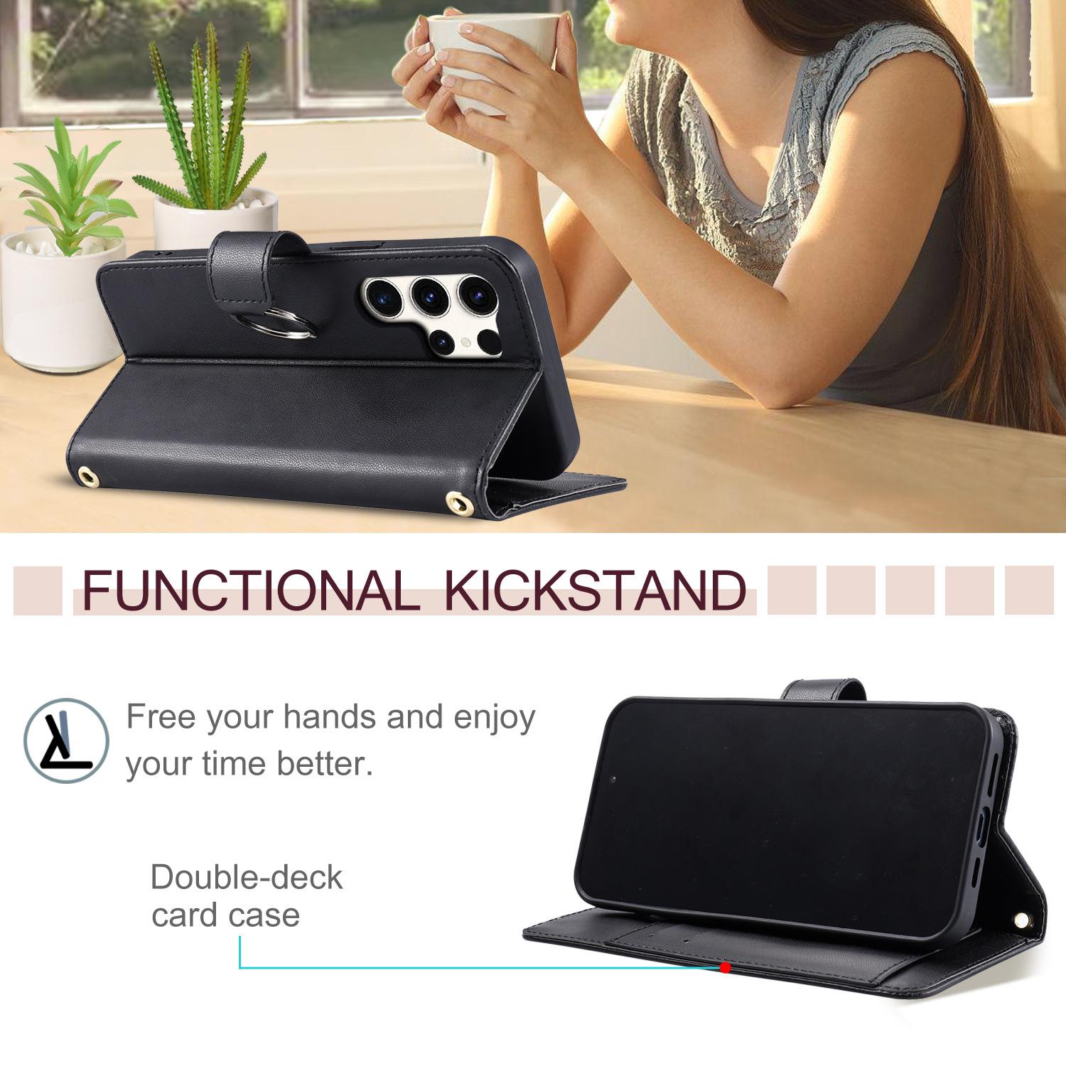 For Samsung Galaxy A21S A16 A17 A32 A33 A34 A35 A36 A37  A50 A52 A53 A54 A55 A56 A73 Wallet Case, PU Leather Flip Folio Case with Card Holders Kickstand [Shockproof TPU Inner Shell] With Long Lanyard for Girl Women Lady