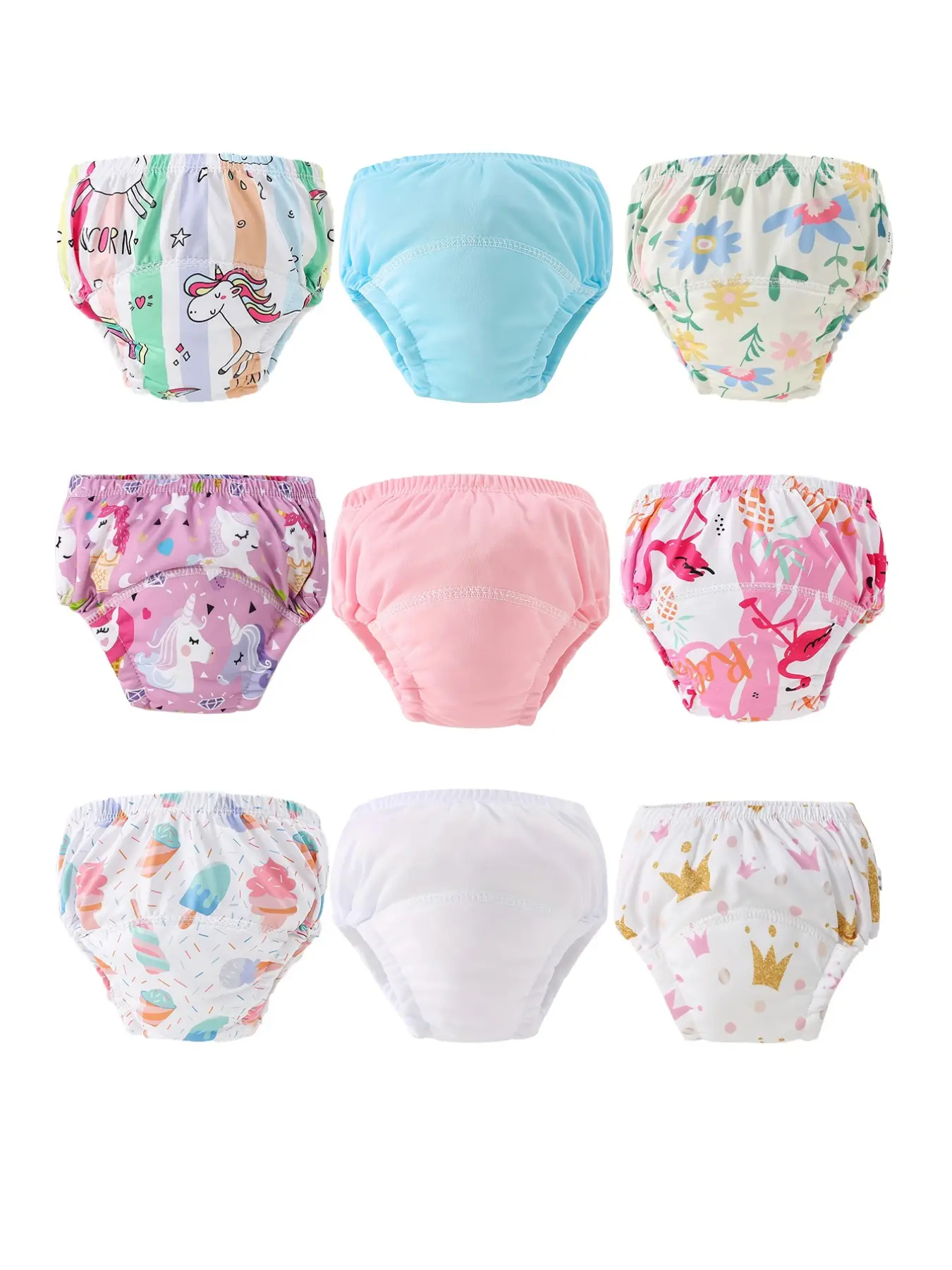 9-Pack Cute Floral Padded Training Pants for Girls, Soft Breathable Reusable Underwear, Toddler Girls Underwear, Toddler Panties, Multiple Sweet Colors Available