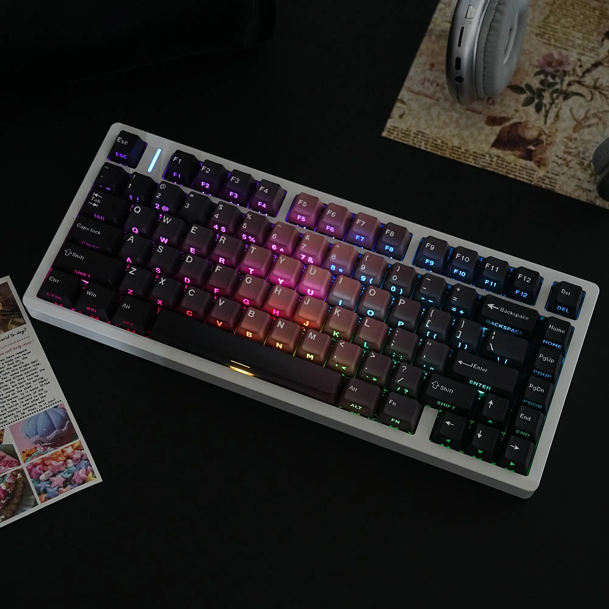 131-Key Blackberry 5.0 Keycaps, Dual-Color Injection Molding Dye-Sub Side-lighted Pbt Material South-facing Suitable for Mechanical Keyboard Spanish French German English