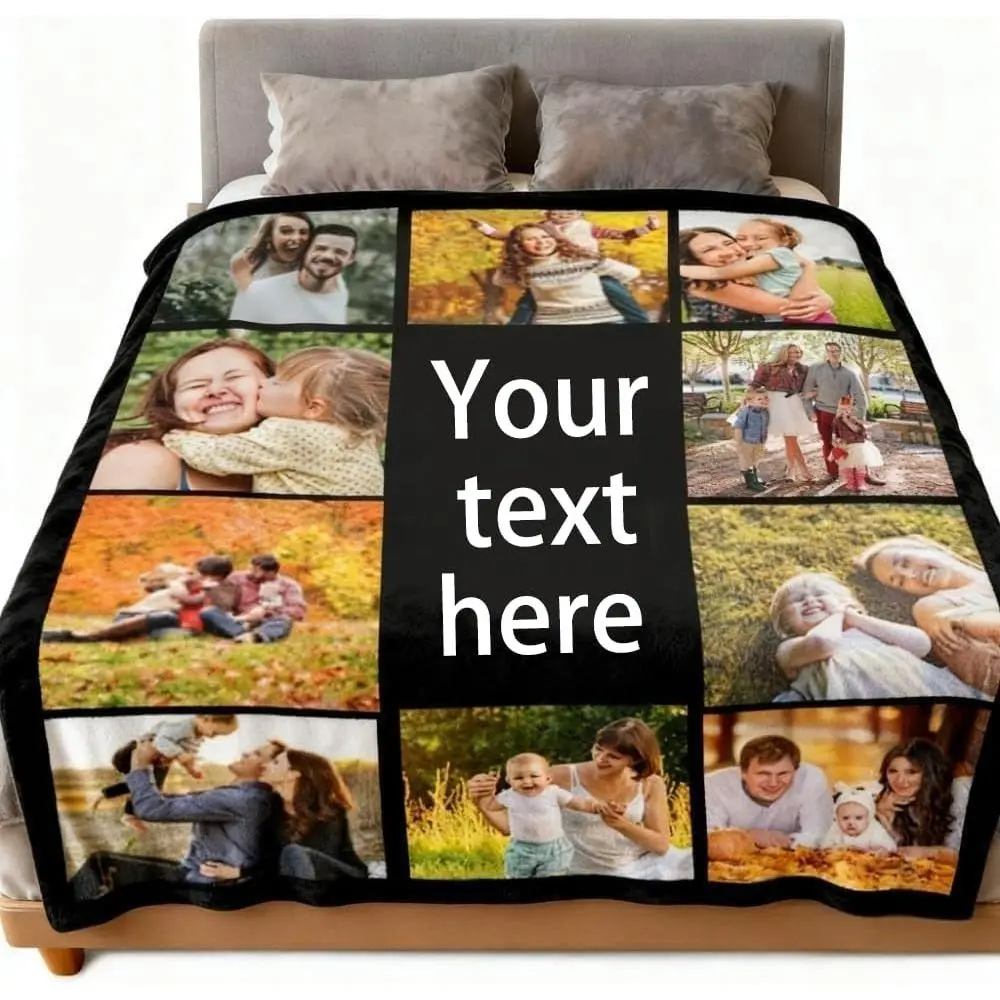 【Summer Sale Deals】Customized Wrinkle-Resistant Lightweight Flannel Blanket - Unisex, Durable, 10 Photo & Text Collage, Cozy Setup, Soft Blankets, Snug as a Bug in a Rug, Wedding/Best Friends Gift, Home Decor Keepsake, Air Conditioning Use