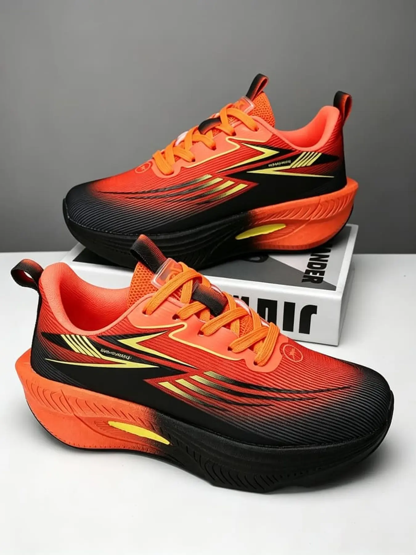 1 pair of gradient carbon plate racing running shoes for men and women, featuring breathable jacquard mesh upper and popcorn cushioning, ideal for physical fitness tests, jogging and outdoor training