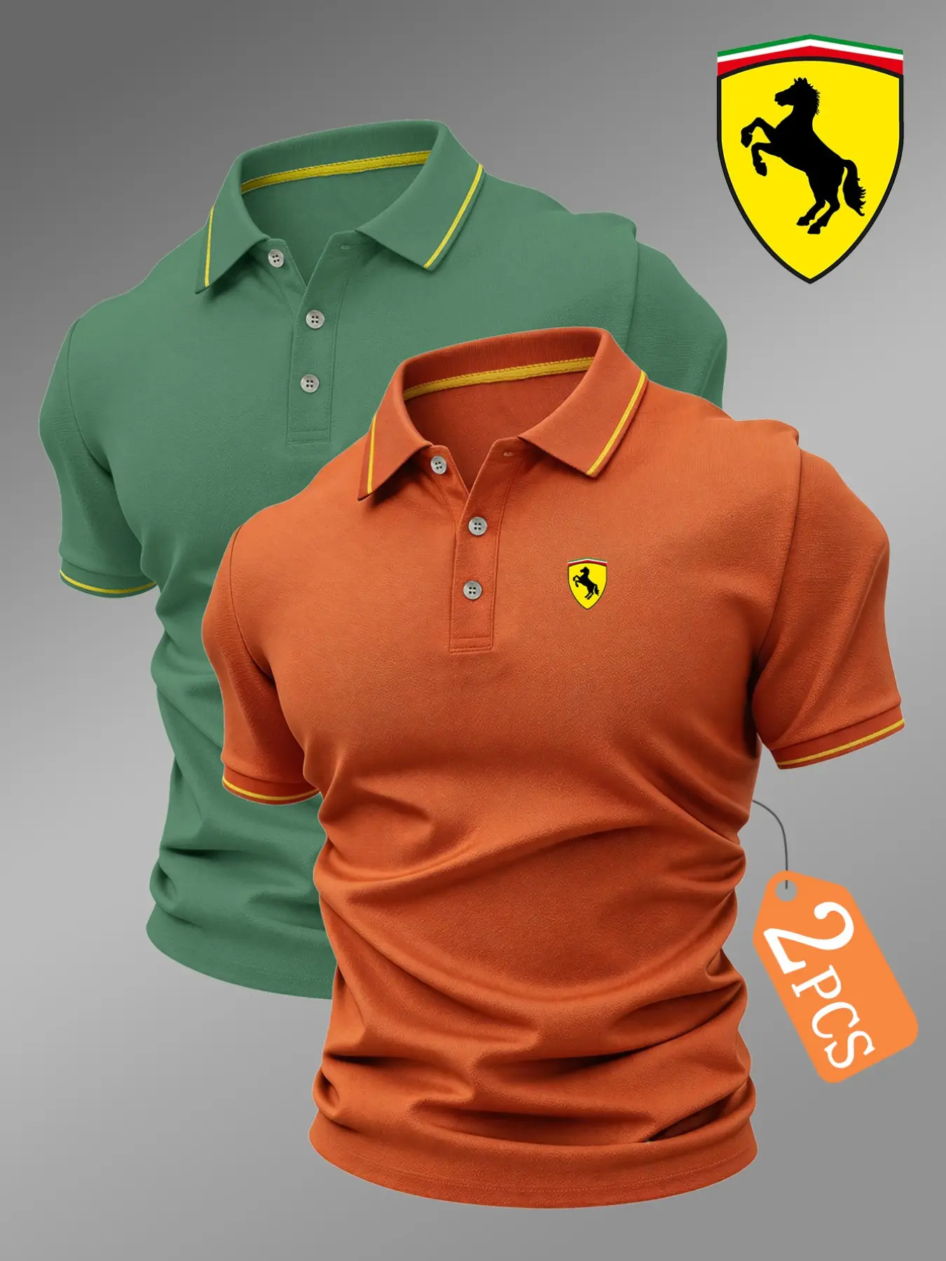 New Men's Golf Classic Polo Shirt Set, 687-3979 Horse Emblem Print, Collared Stretch Casual Breathable All-Season Comfortable High-Quality Polo Top