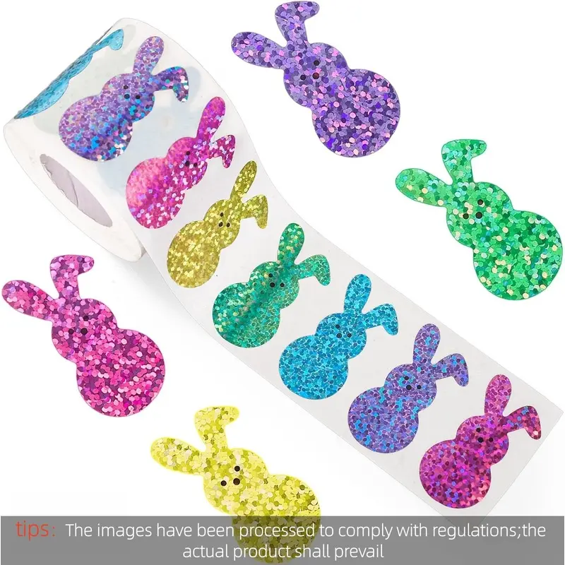 500pcs 1Roll Gold Foil Easter Stickers Bunny Egg Happy Easter Design Self-Adhesive Labels for Easter Gift Wrapping Party Decor Supplies