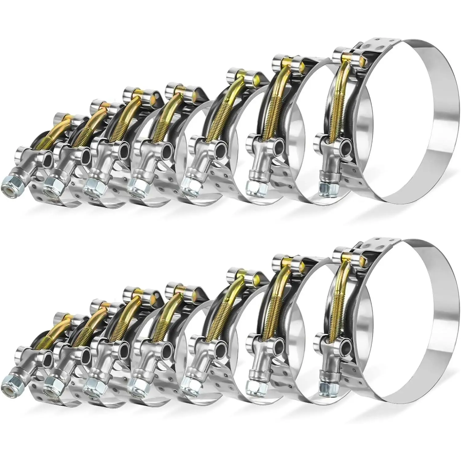 Heavy Duty T-Bolt Hose Clamp Set - 14 Pack 304 Stainless Steel Turbo Intake Radiator Clamps, Sizes from 1" (32-37mm) to 3" (83-91mm) for Automotive Engine Cooling System