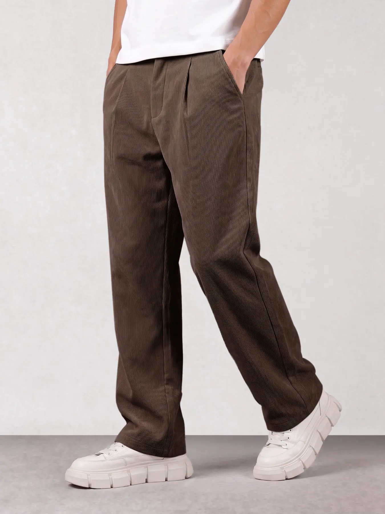 Men's Solid Color Corduroy Pants Loose Fit Straight Leg Side Pocket Basic Bottoms Retro Classical Ribbed Elastic Waist Micro Pleated Dress Pants Soft Easily Match Casual Fall Winter Daily Lounge Pants Clubwear Party Outdoor Work as A Gift