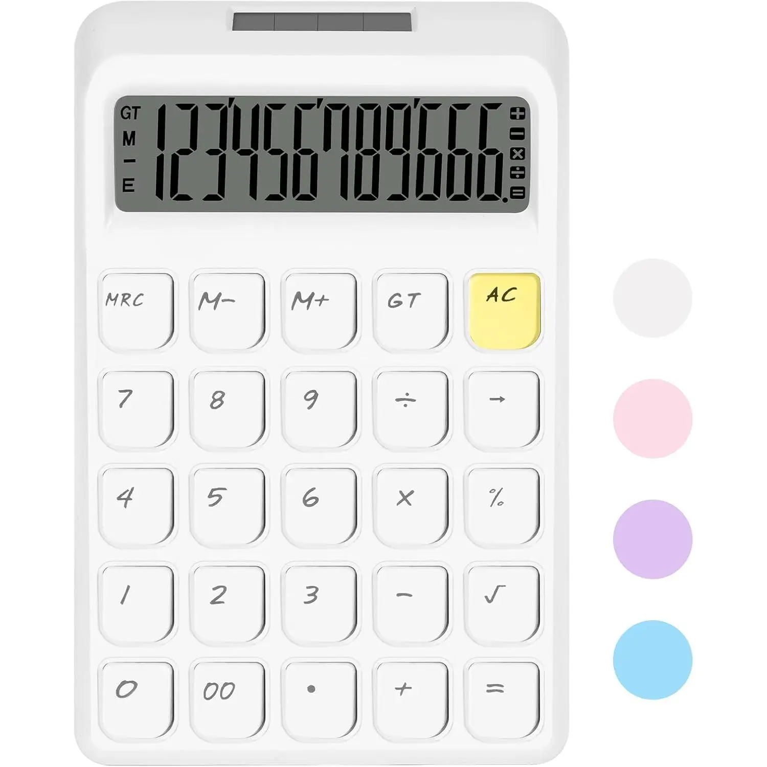 Cute Calculator, Calculators Desktop, White Calculator Big Buttons | Solar and   Power, 12-Digits Large LCD Display, Desk Calculators for Office  School  Business (White)