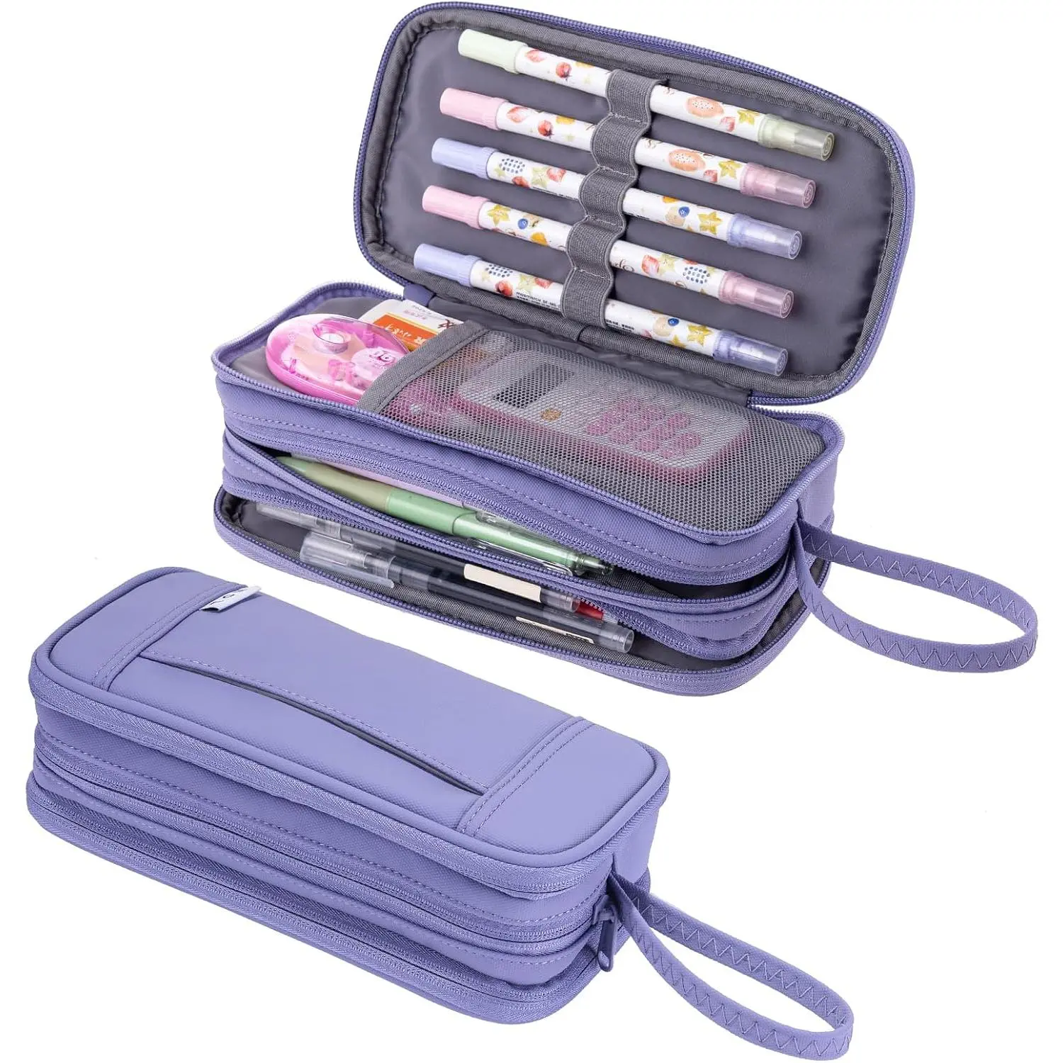 Large Capacity Pencil Case Zipper Pencil Purse 3 Compartment Pencil Pouch Office Stationery Organizer Multi-functional Pencil Bag for School Girl Boy Adults - Light